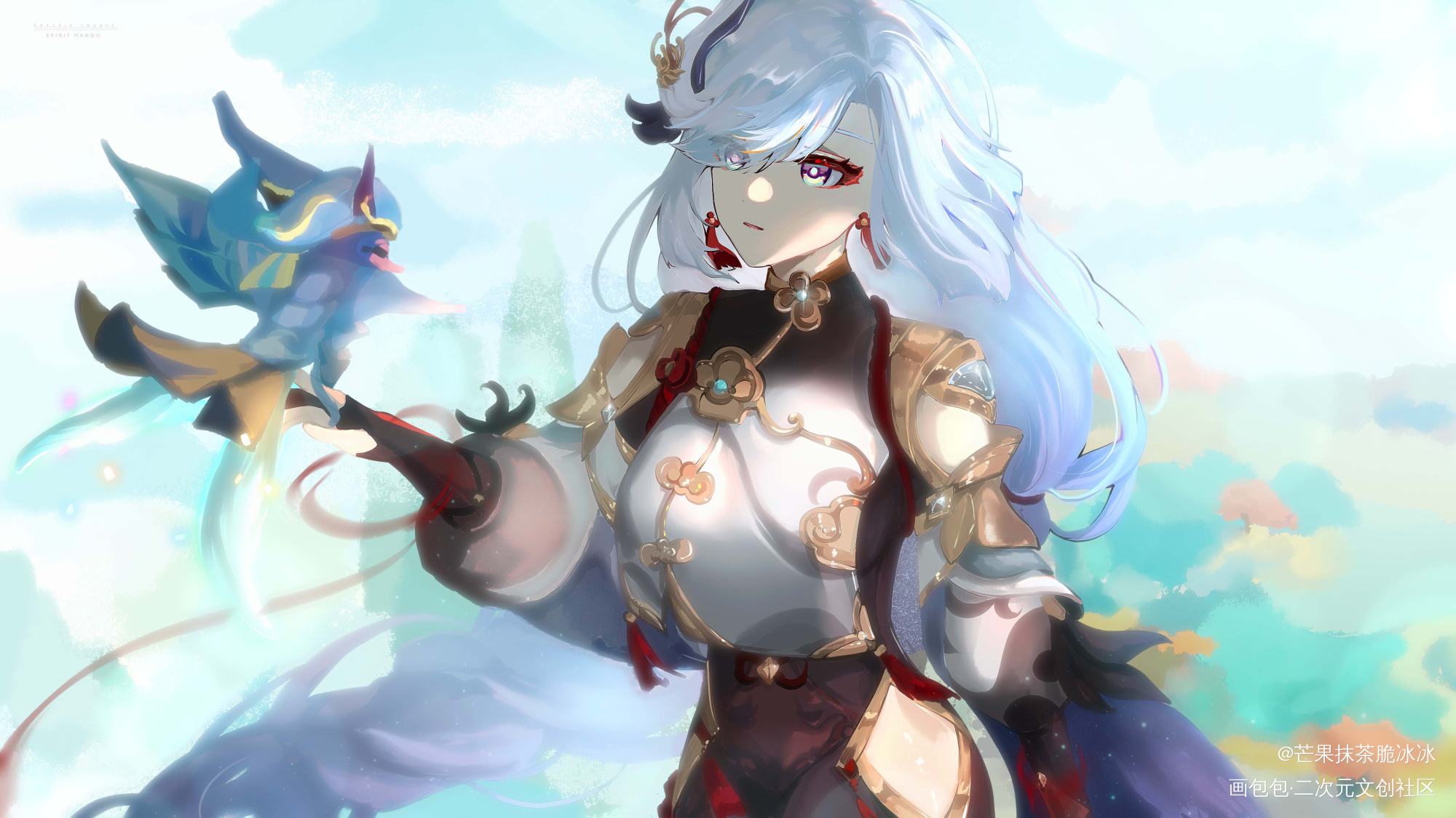 申鹤～～_原神申鹤板绘涂伪厚涂日系插画摸鱼二次元板绘绘画作品