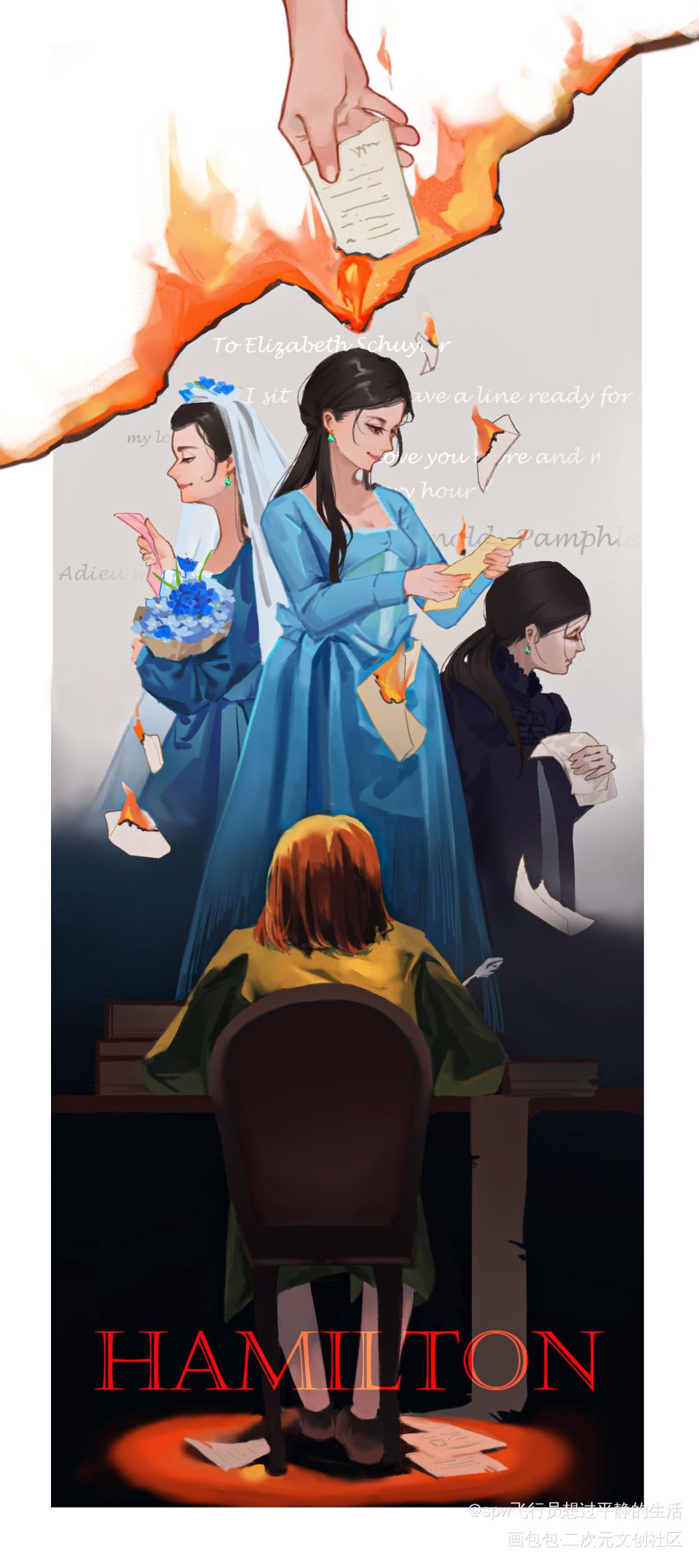 汉密尔顿｜burn_板绘涂插画同人汉密尔顿音乐剧绘画绘画作品