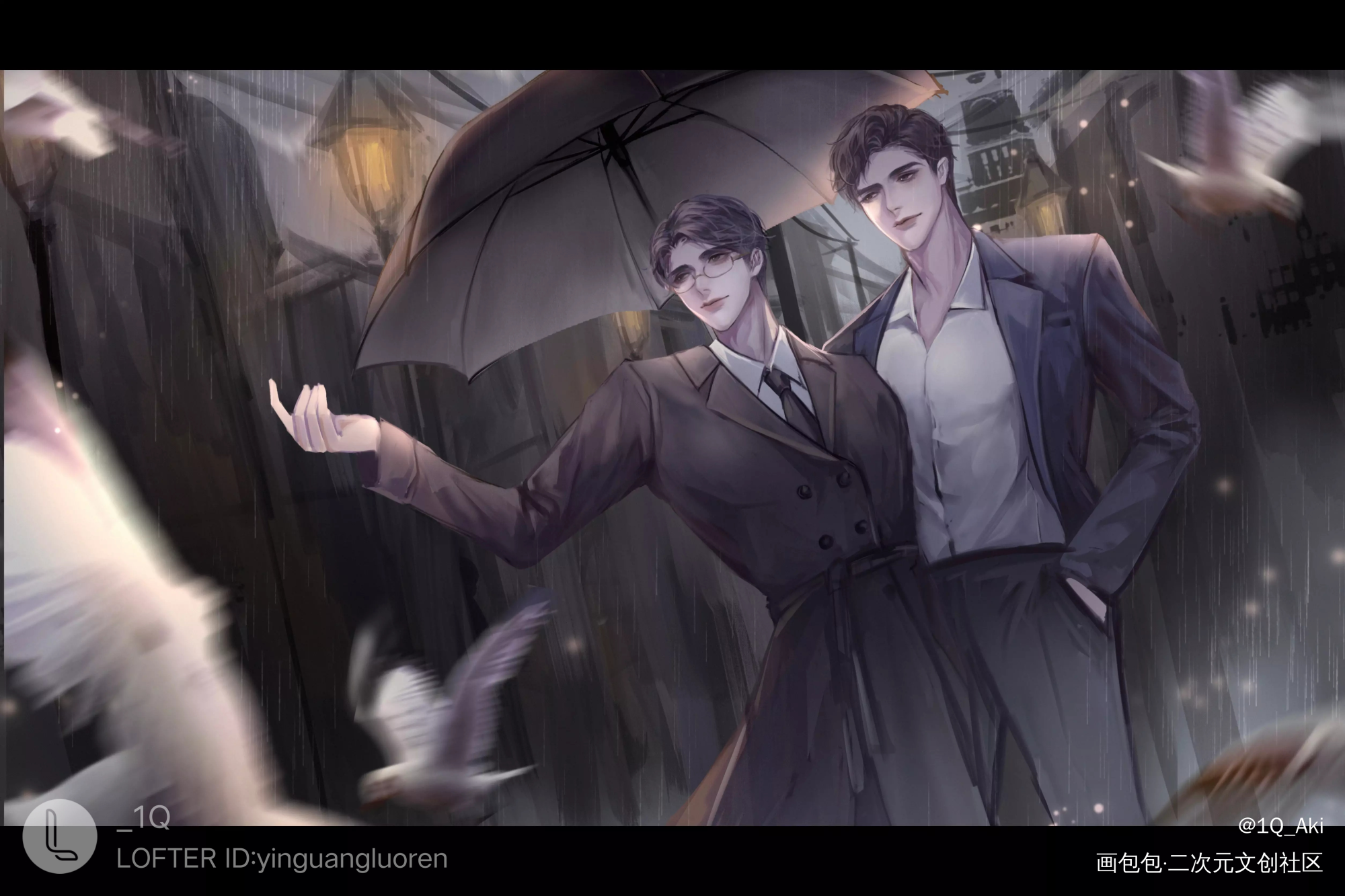 雨中_针锋对决188男团原顾顾青裴原炀板绘涂绘画作品