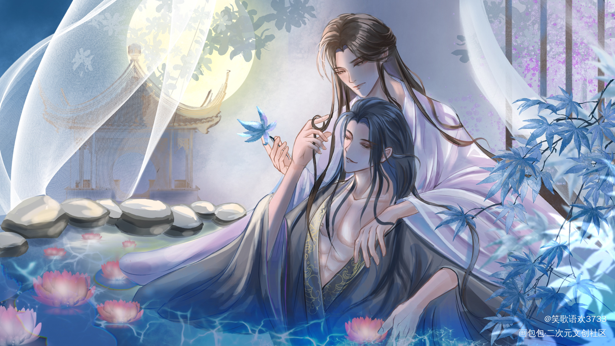 妙音池前世_二哈和他的白猫师尊燃晚楚晚宁板绘涂绘画作品