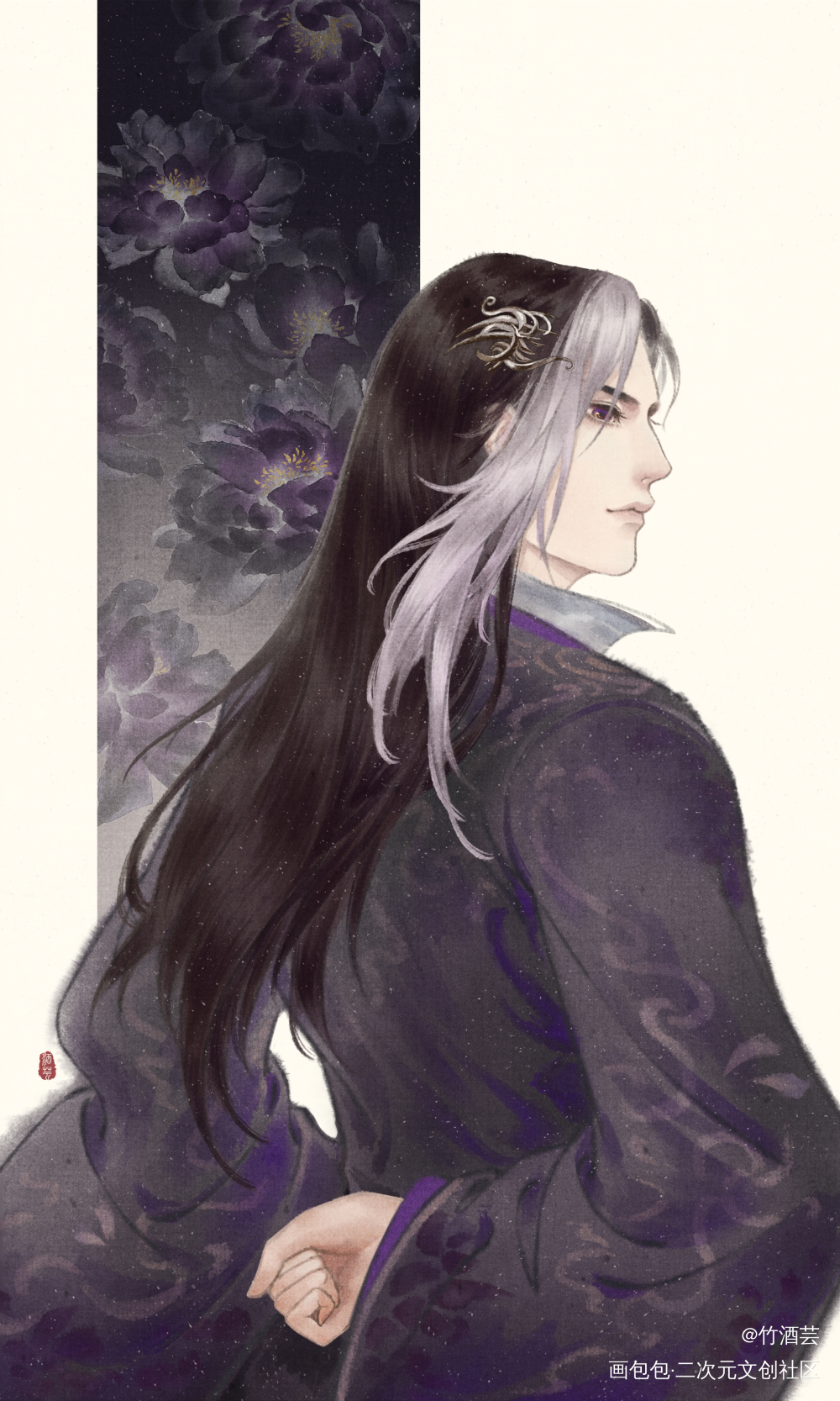 黑牡丹与白玉兰_山河剑心千秋绘画作品