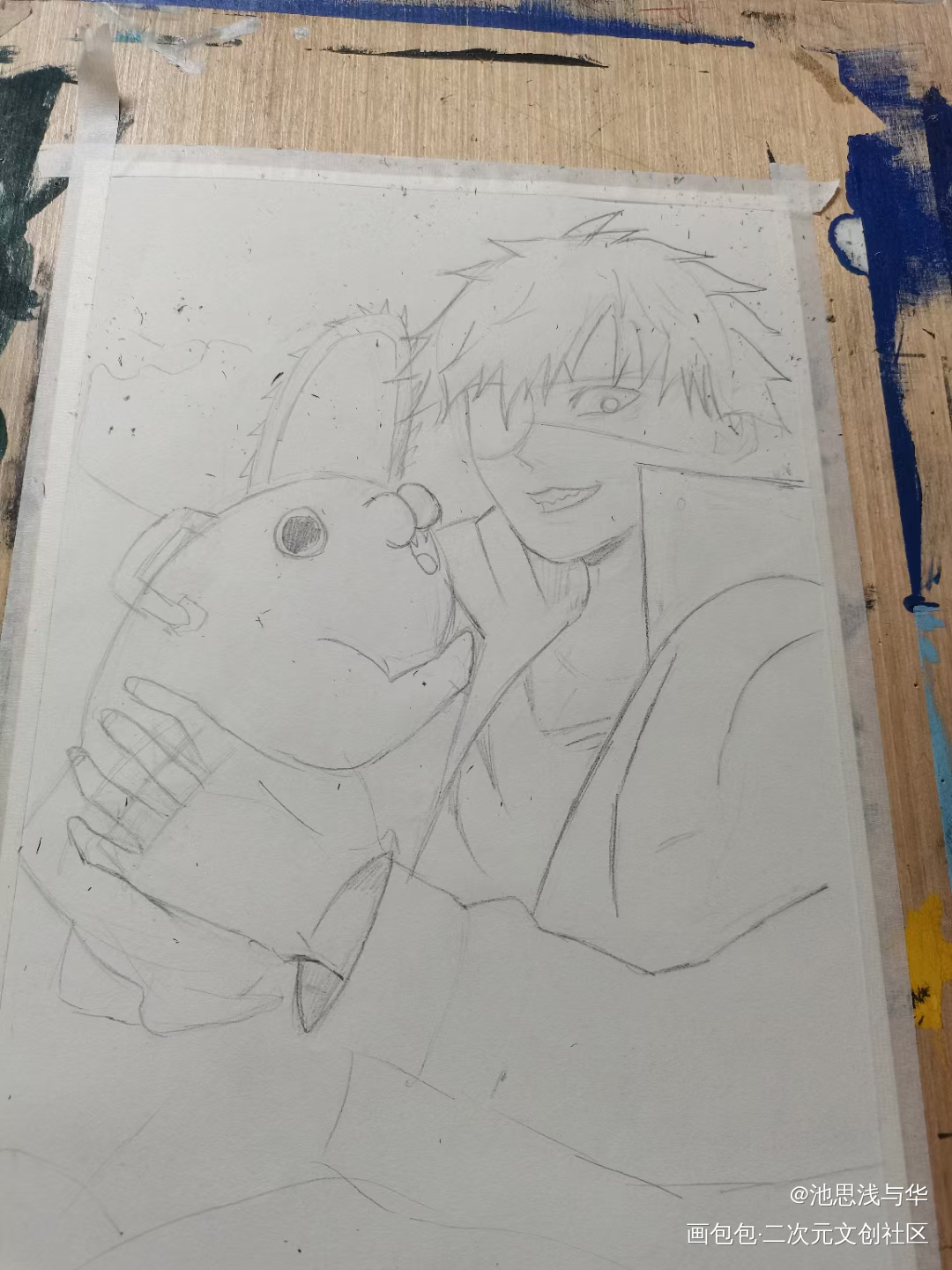 一看就没上过学的电次_电锯人绘画作品