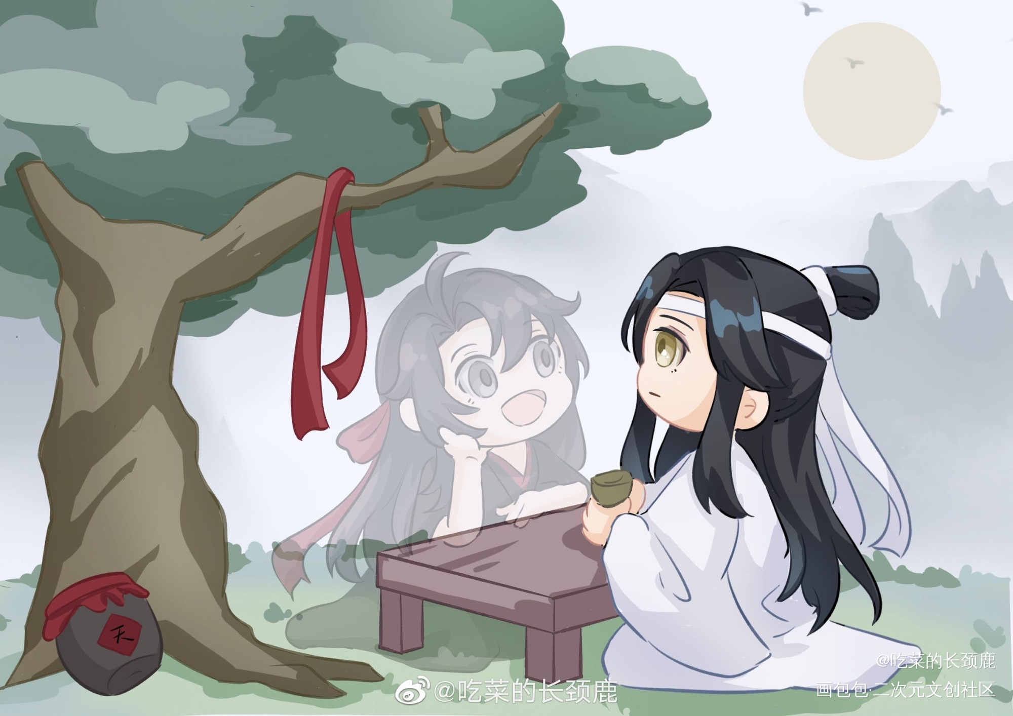 忘羡清明节_魔道祖师忘羡蓝忘机魏无羡蓝忘机魏无羡Q版墨香铜臭绘画作品