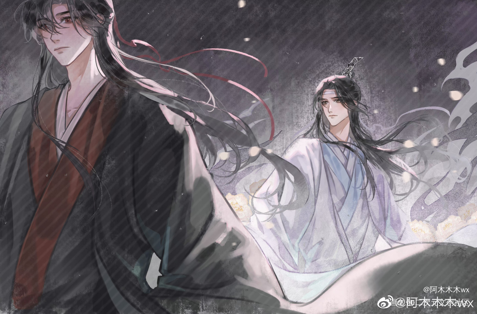擦肩而过_魔道祖师忘羡蓝忘机魏无羡绘画作品