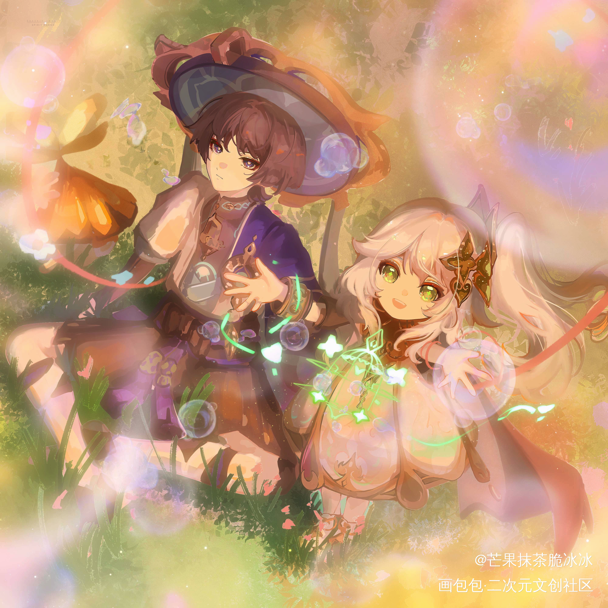 彩虹泡泡_原神散兵板绘涂伪厚涂日系插画纳西妲摸鱼二次元板绘绘画作品