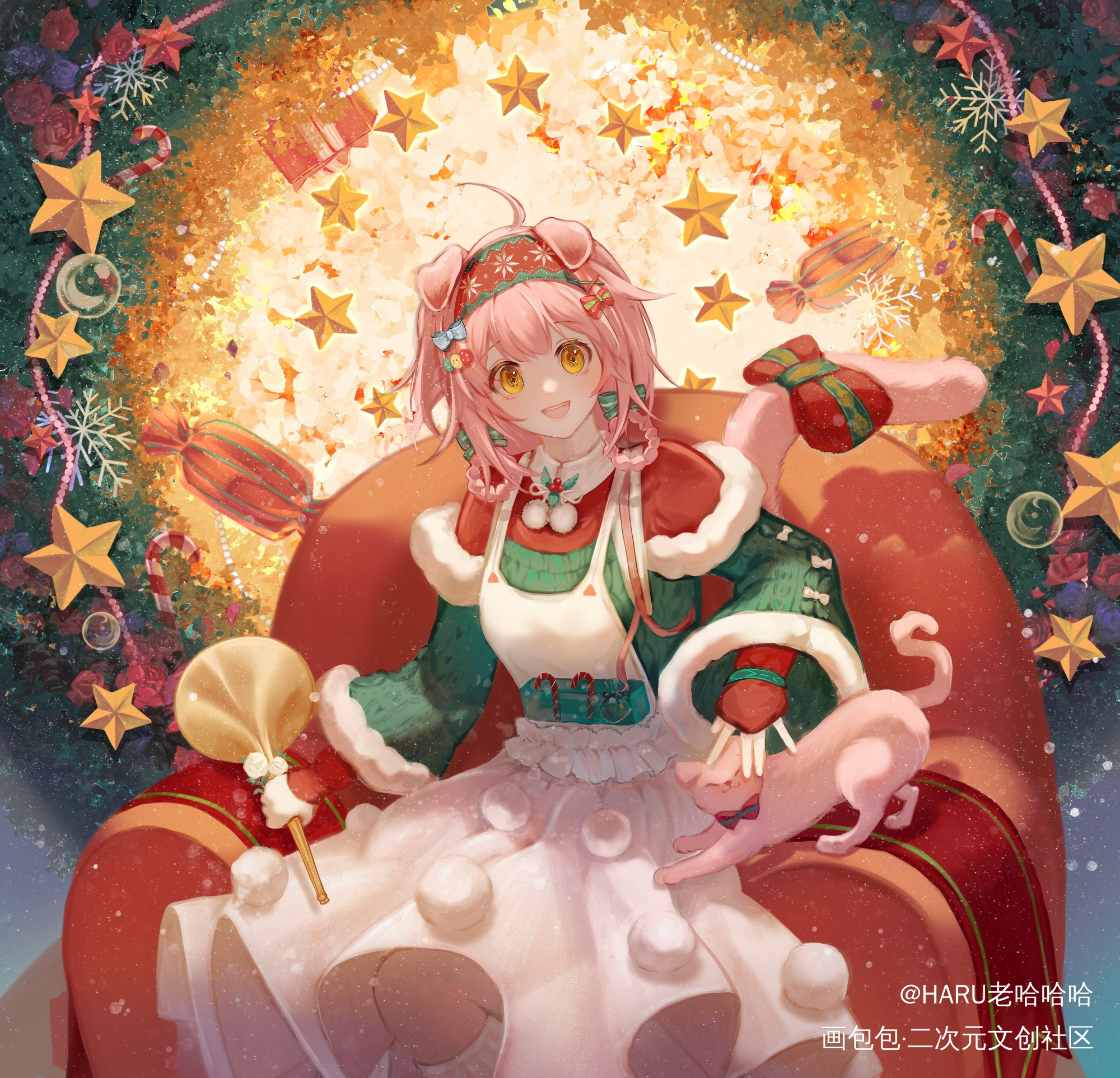 圣诞澄闪🎄！_明日方舟平涂日系我要上首推插画同人澄闪procreate板绘绘画绘画作品