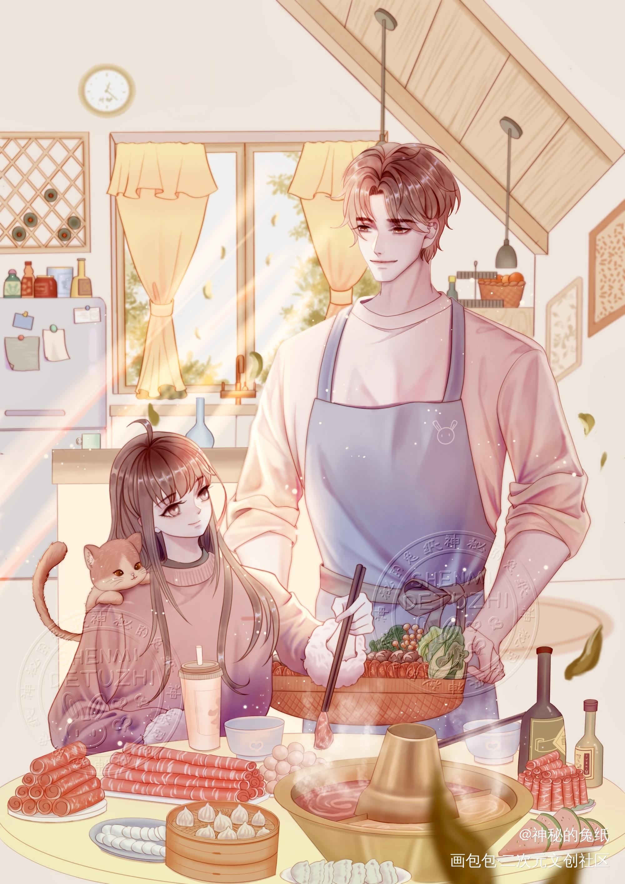 一屋两人三餐四季之【秋】_平涂情侣插画板绘绘画原创绘画作品