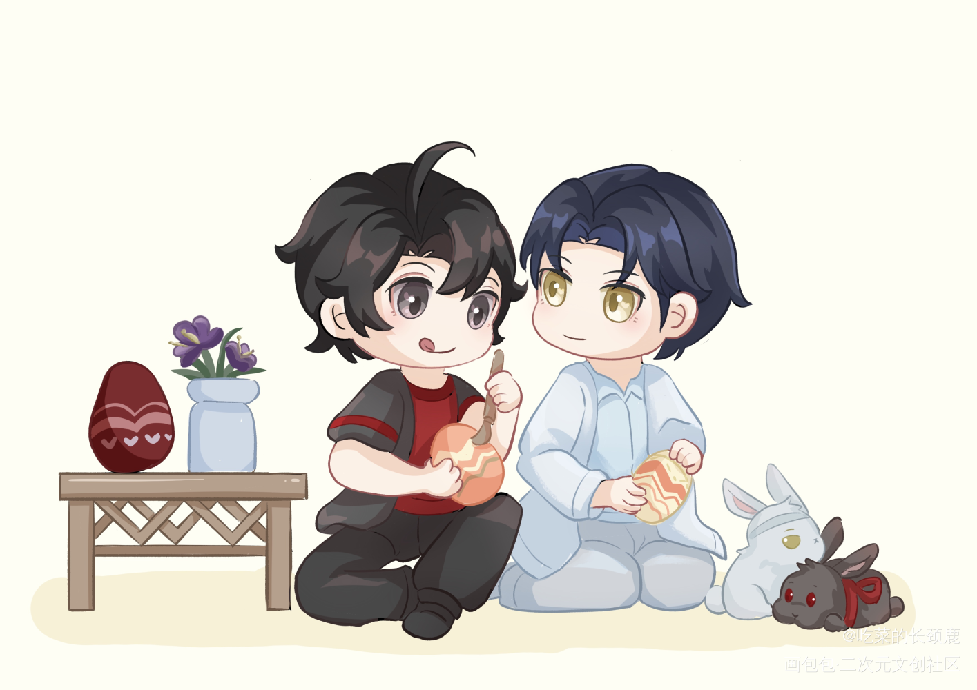 忘羡复活节2023_魔道祖师忘羡蓝忘机魏无羡蓝忘机魏无羡平涂Q版墨香铜臭绘画作品