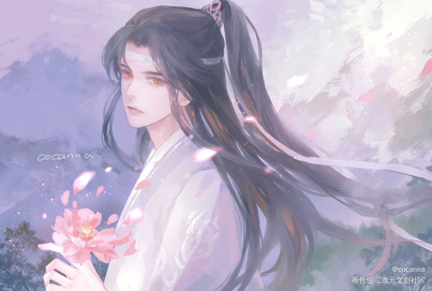 一张少年机的重绘_魔道祖师忘羡蓝忘机古风厚涂绘画作品