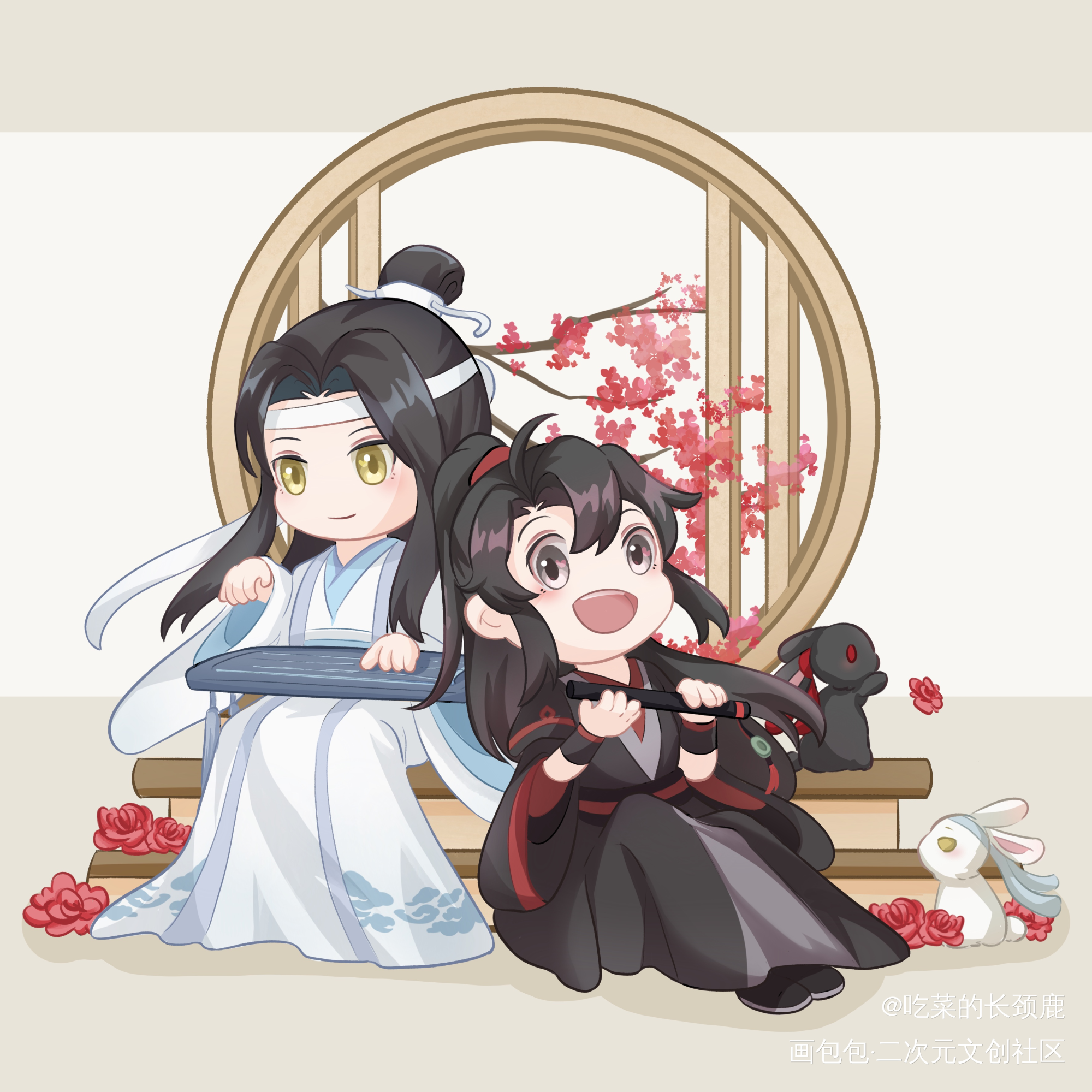 忘羡—春_魔道祖师忘羡蓝忘机魏无羡蓝忘机魏无羡平涂Q版墨香铜臭绘画作品