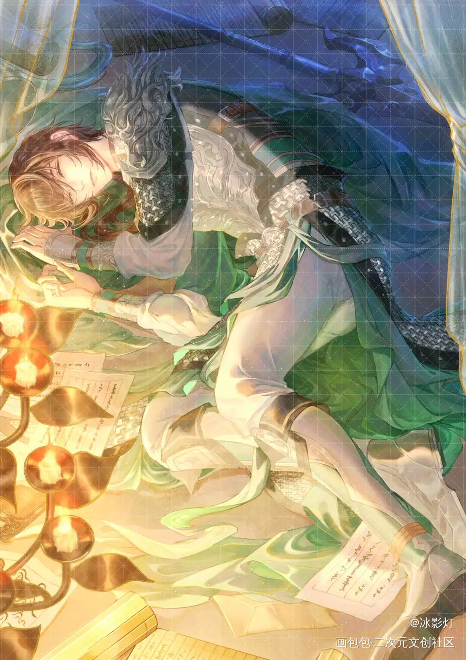 好梦——一张伯约的稿_古风历史同人插画同人姜维真三国无双古风插画绘画绘画作品
