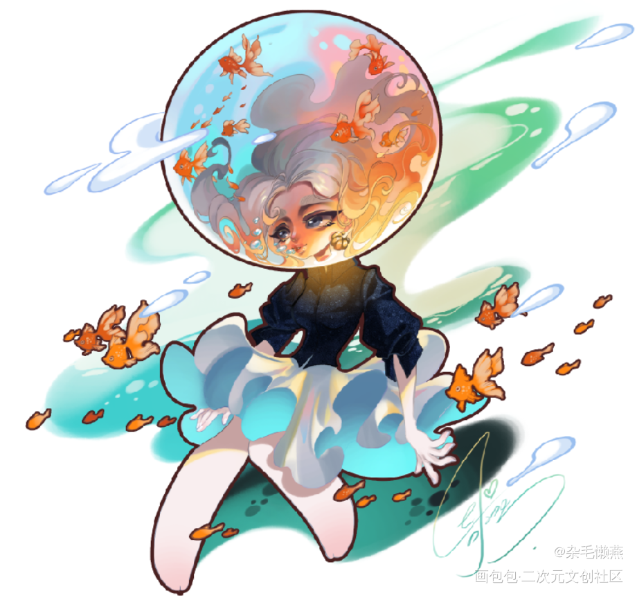 金鱼少女_板绘涂摸鱼页绘画作品