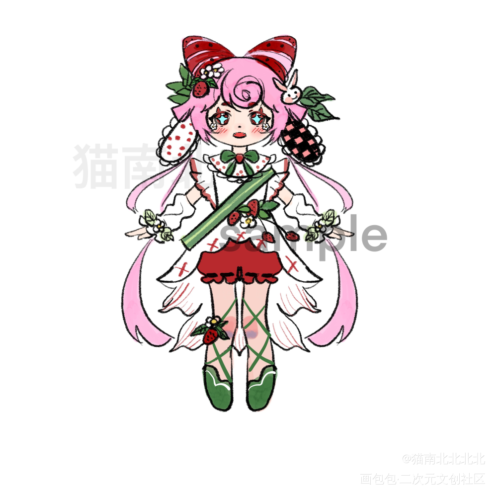 出一个草莓奶兔设～_出设原创oc绘画作品