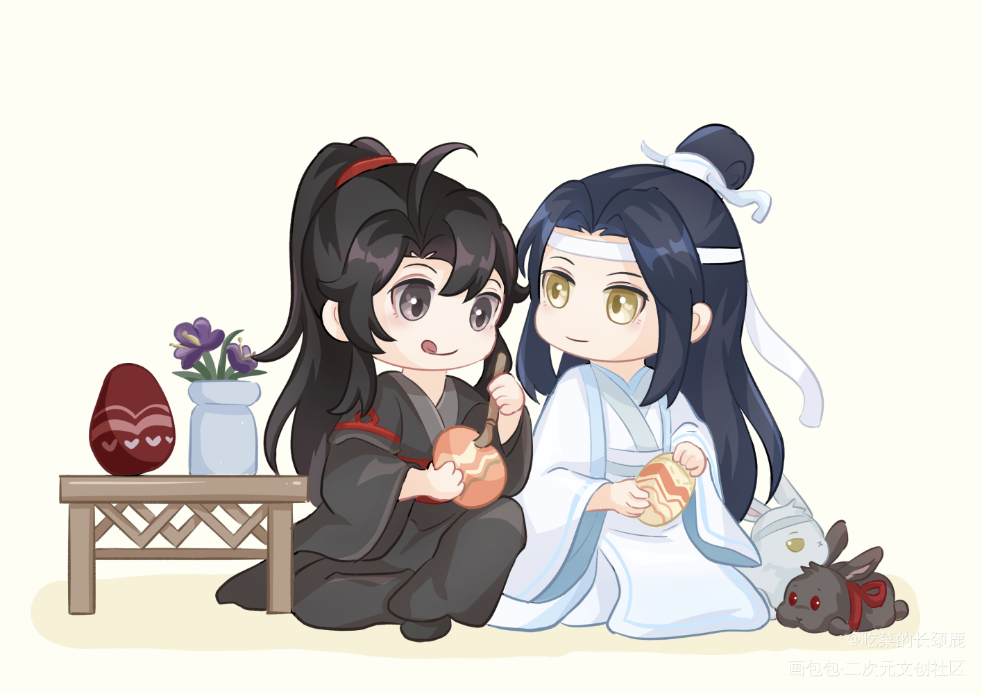 忘羡复活节原著版_魔道祖师忘羡蓝忘机魏无羡蓝忘机魏无羡平涂Q版墨香铜臭绘画作品