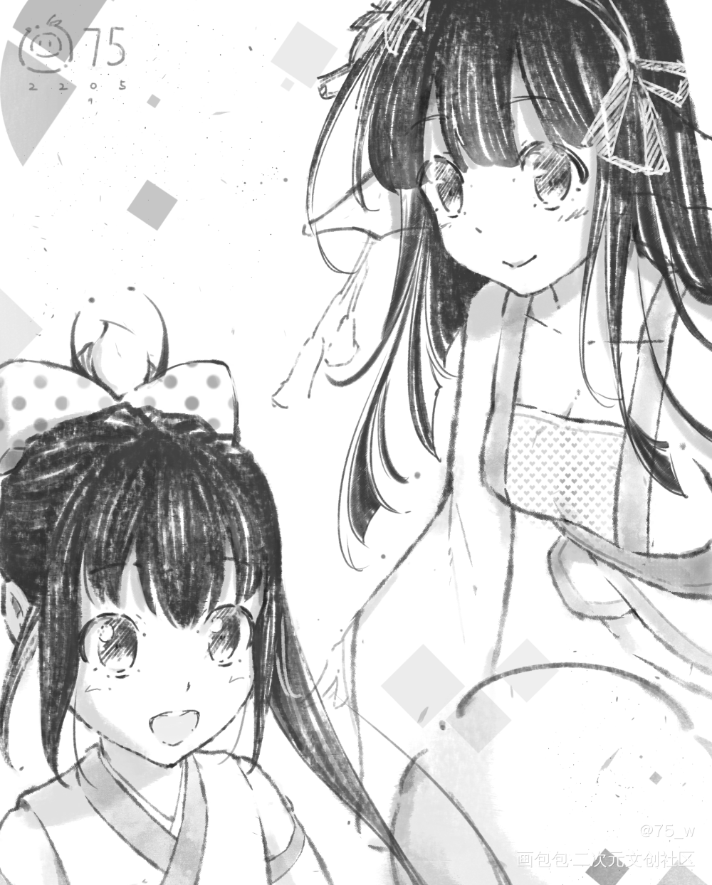 小妖怪怪们_阴阳师莹草黑白简笔鲤鱼精绘画作品