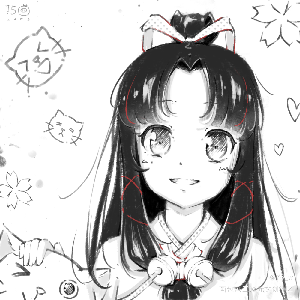 痒痒鼠头像们_阴阳师缘结神莹草跳跳妹妹黑白简笔追月神绘画作品