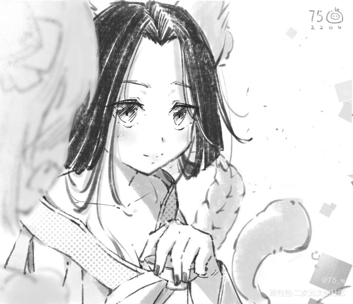 崽崽们_阴阳师猫掌柜鬼童丸玉藻前黑白简笔日和坊鲤鱼精八百比丘尼绘画作品