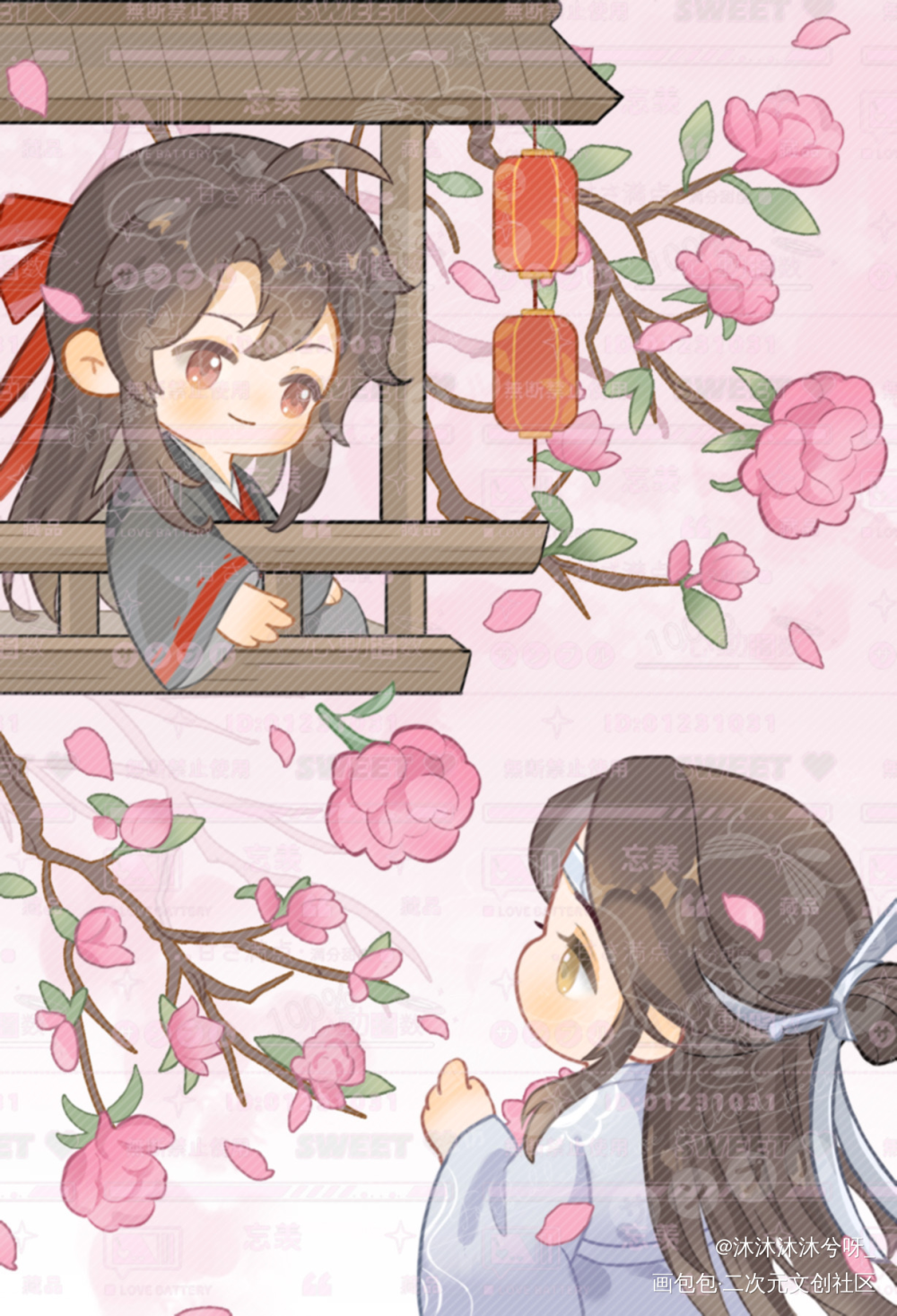 抛花_魔道祖师忘羡蓝忘机魏无羡Q版绘画作品