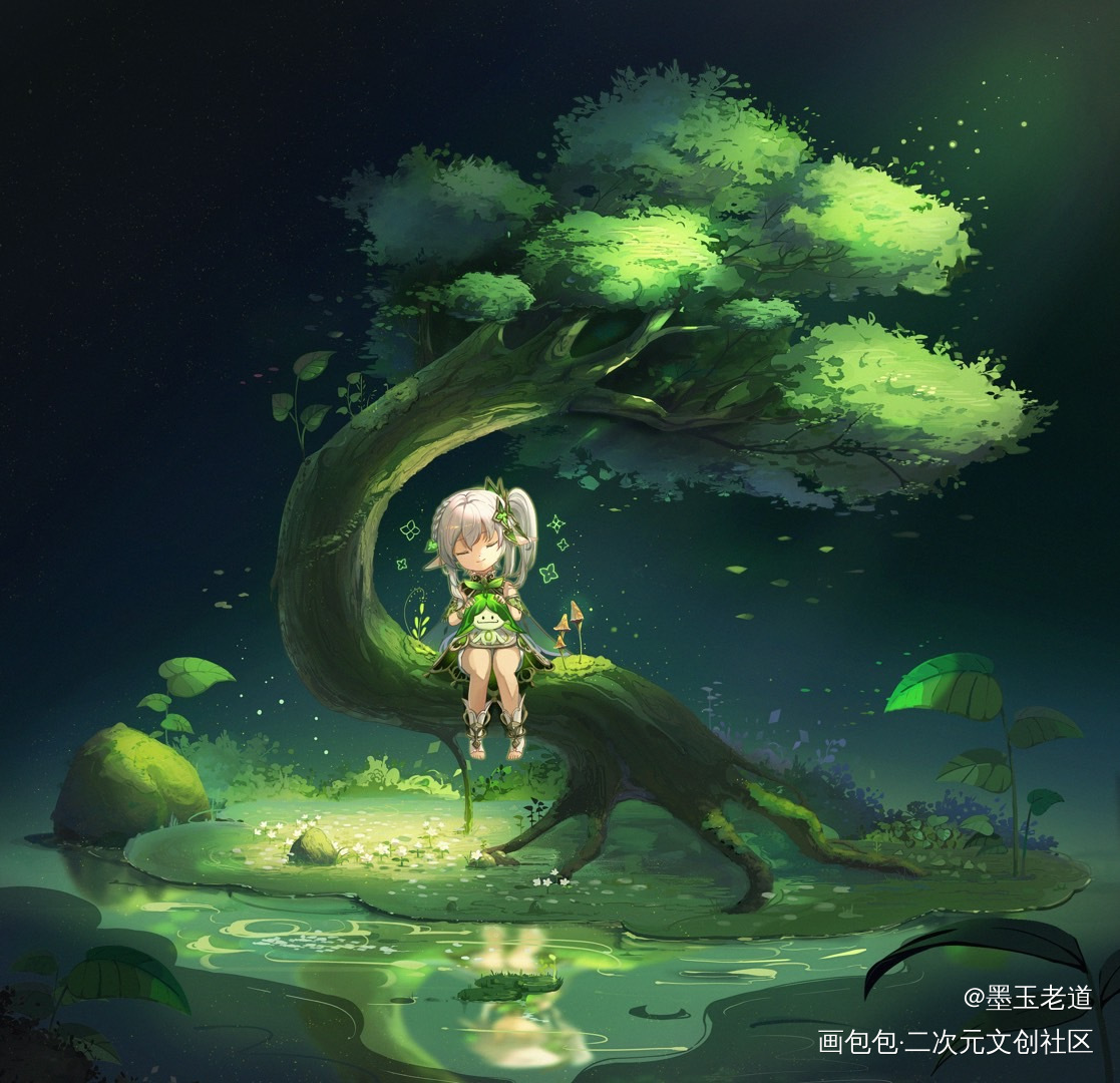 纳西妲_原神手绘平涂日系同人绘画作品