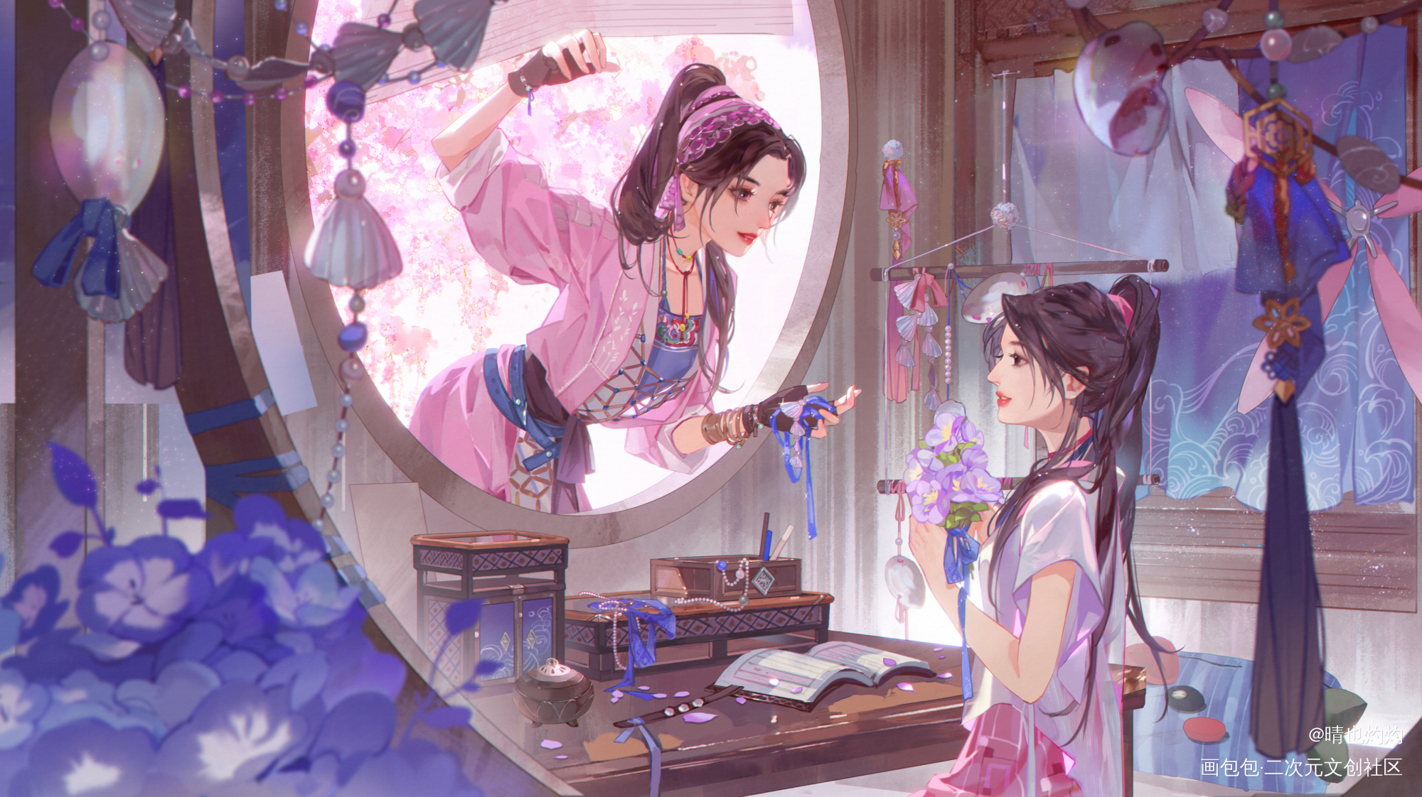 水仙屠丽，双倍快乐_古风平涂插画屠丽眷思量绘画作品