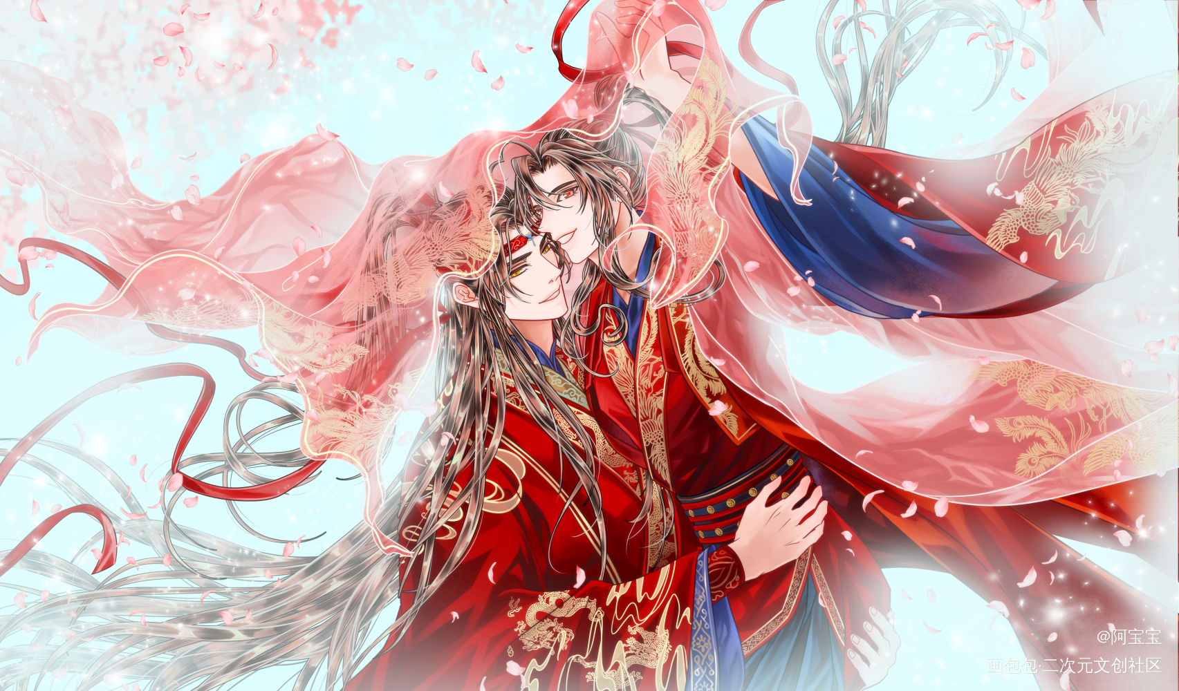 忘羡大婚_魔道祖师忘羡蓝忘机魏无羡魏无羡蓝忘机绘画作品
