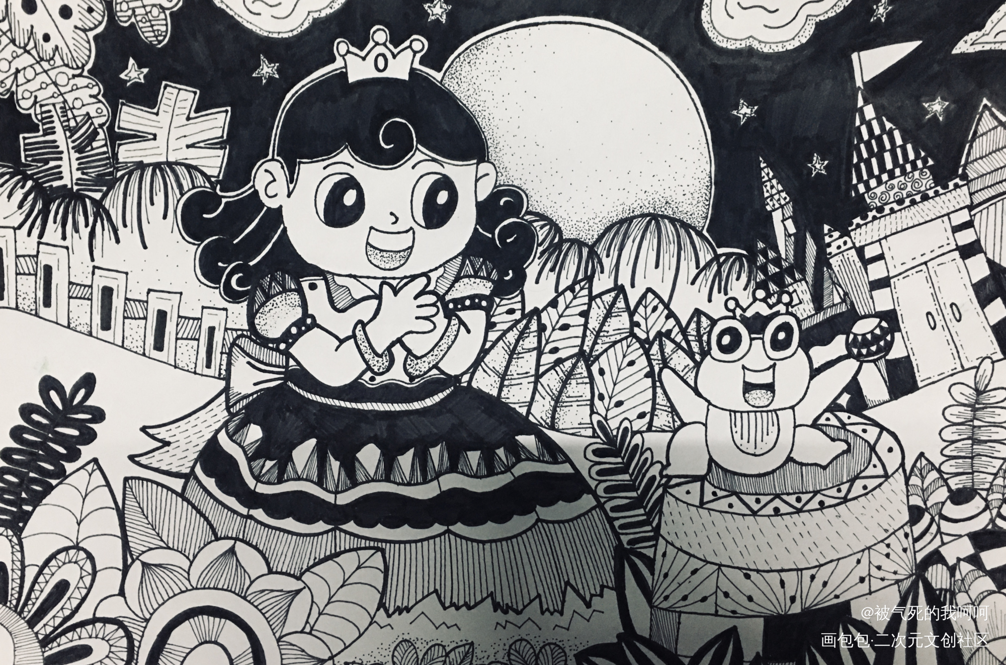 点线面结合作业_黑白简笔绘画作品