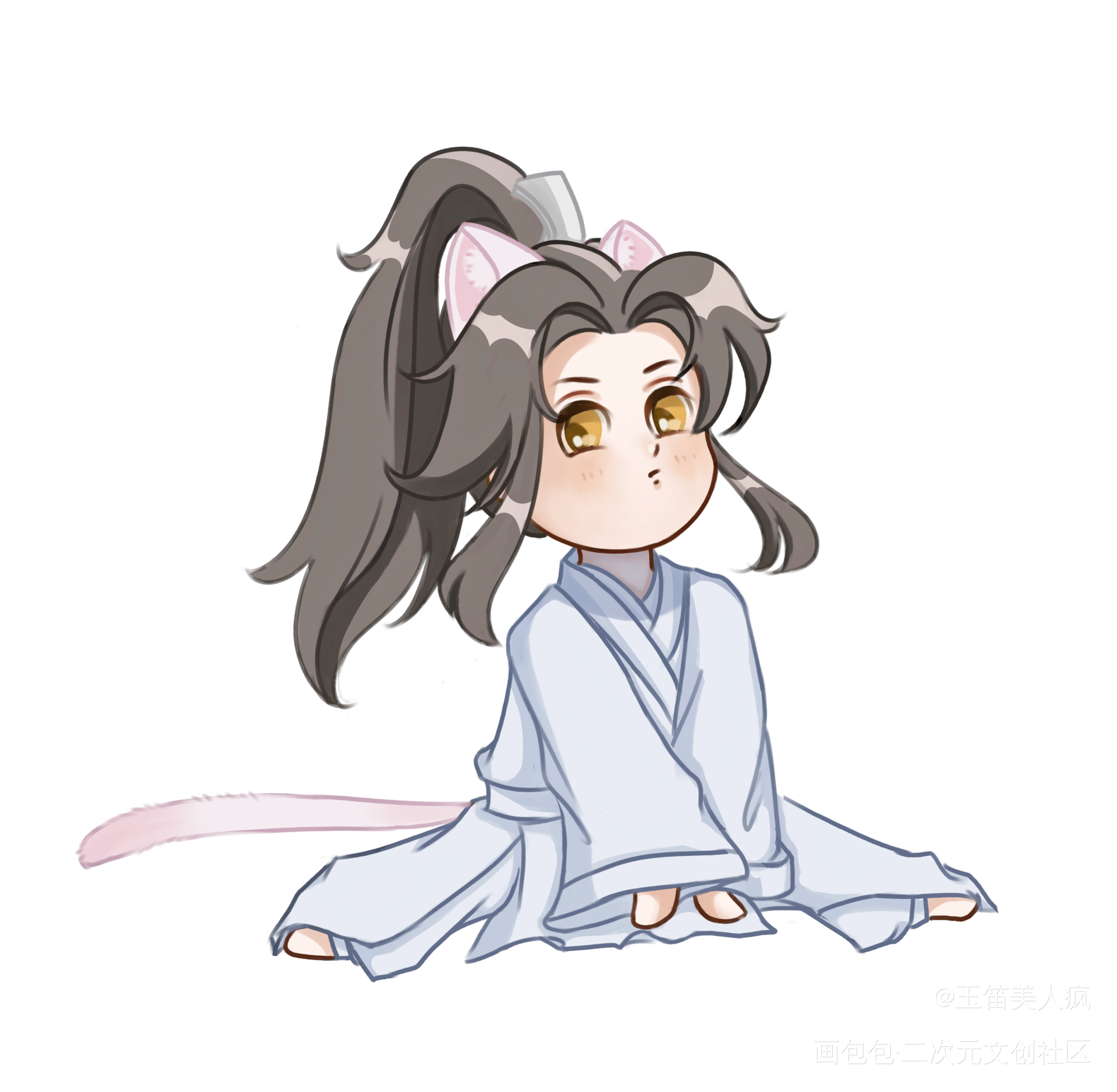 劈叉的猫猫_二哈和他的白猫师尊燃晚Q版绘画作品