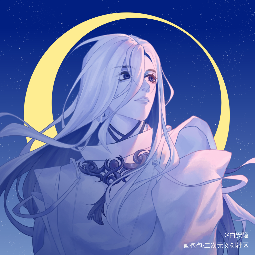 月_阴阳师荒半厚涂大头同人板绘绘画作品