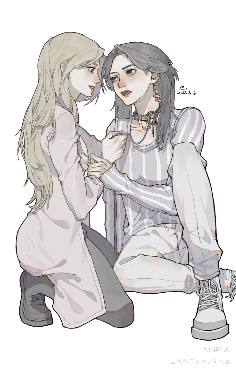 最近嗑上的一对_百合插画坠芦爱河SNH48绘画绘画作品