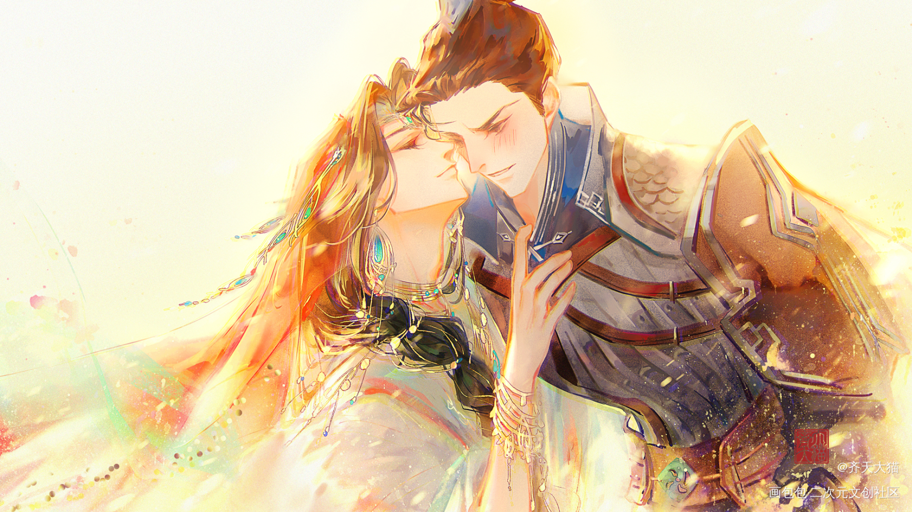 脸怎么红成这样，莫不是发烧了_代号鸢古风日系插画颜良文丑绘画作品