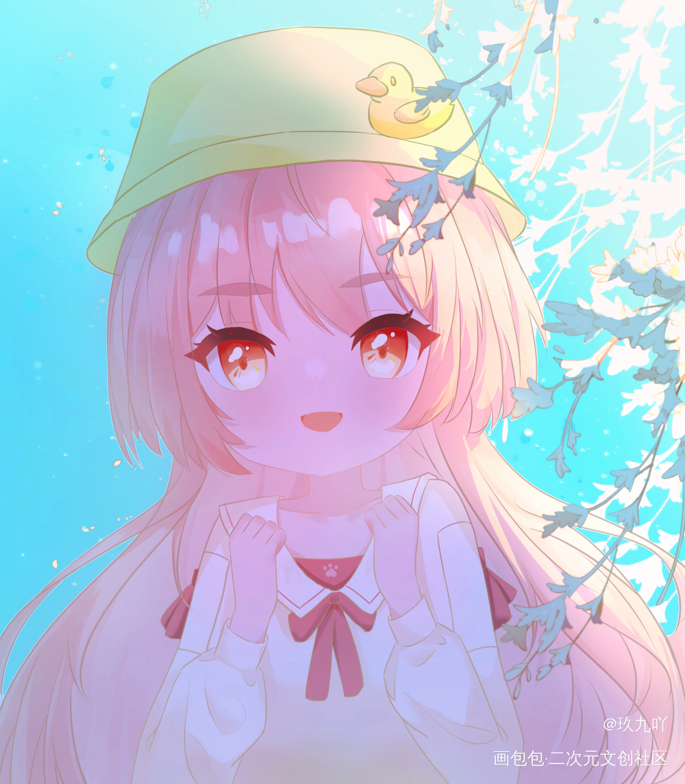 粉蓝_日系平涂日系原创绘画无偿绘画作品