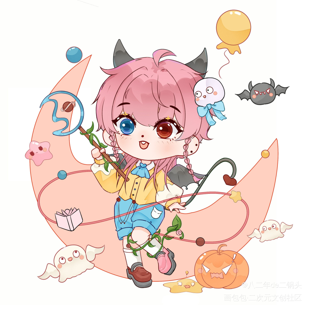 头发越粉，打架越狠_板绘涂日系Q版我要上首推头像原创设计原创人物原创绘画作品