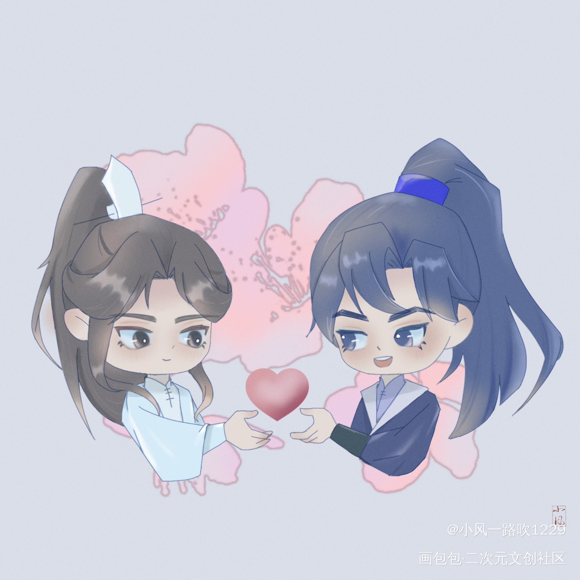 燃晚超甜～_二哈和他的白猫师尊绘画作品