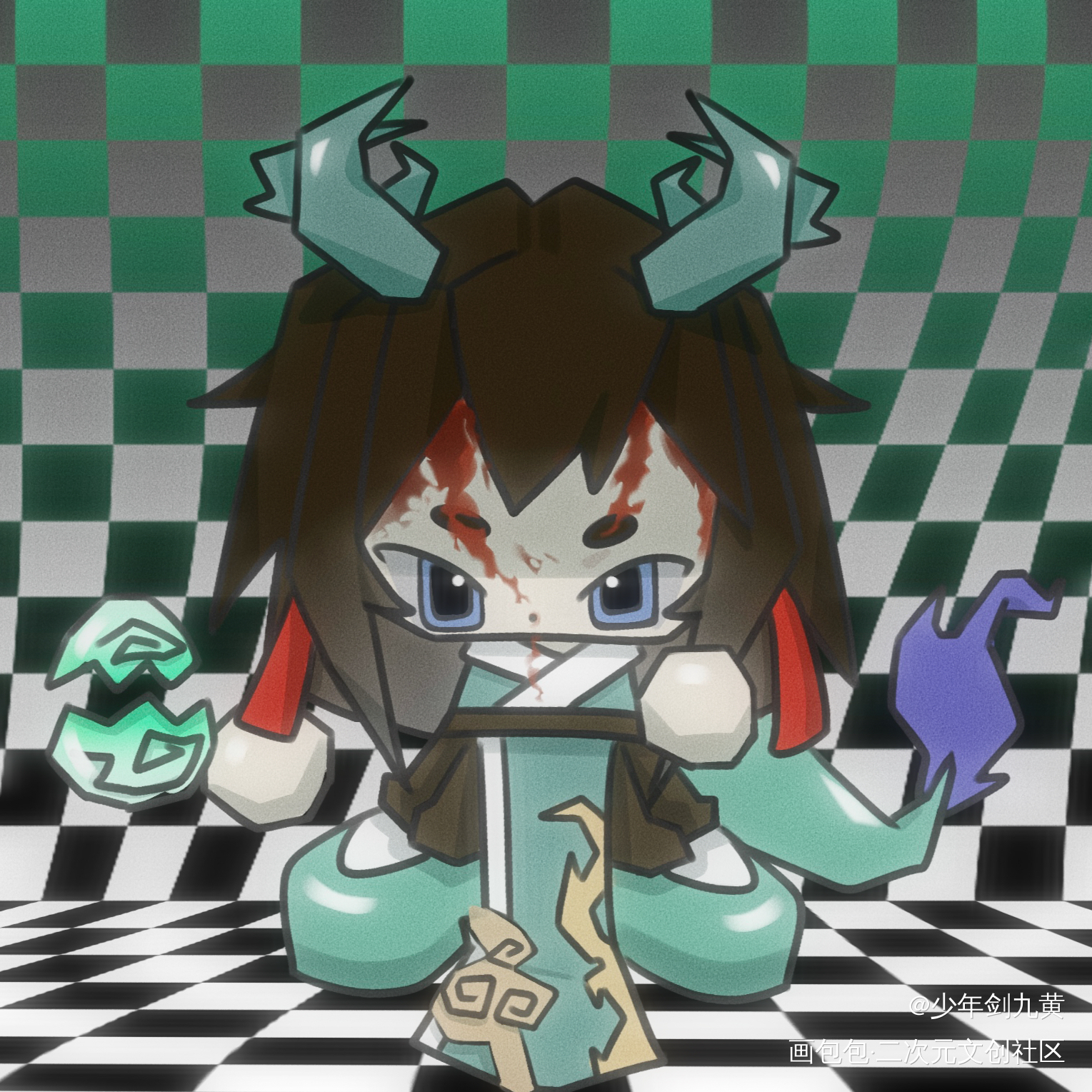小青龙_平涂原画插画二次元板绘oc绘画作品