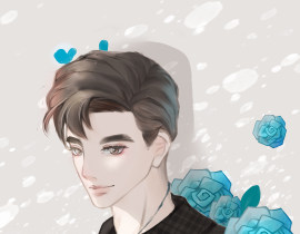 简哥就该配稀有的蓝玫瑰_绘画作品