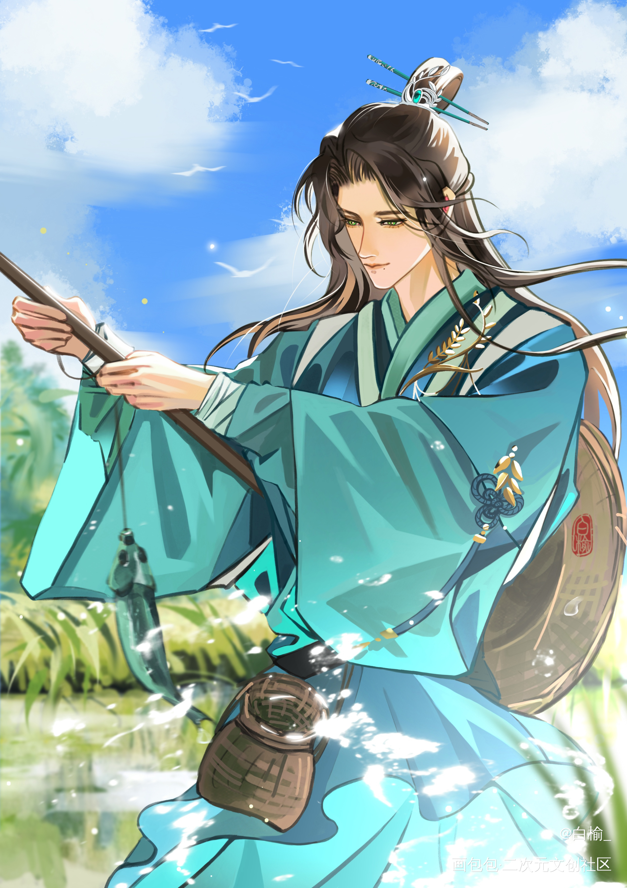 主公，下次一起去钓鱼吧_代号鸢插画陈登绘画绘画作品