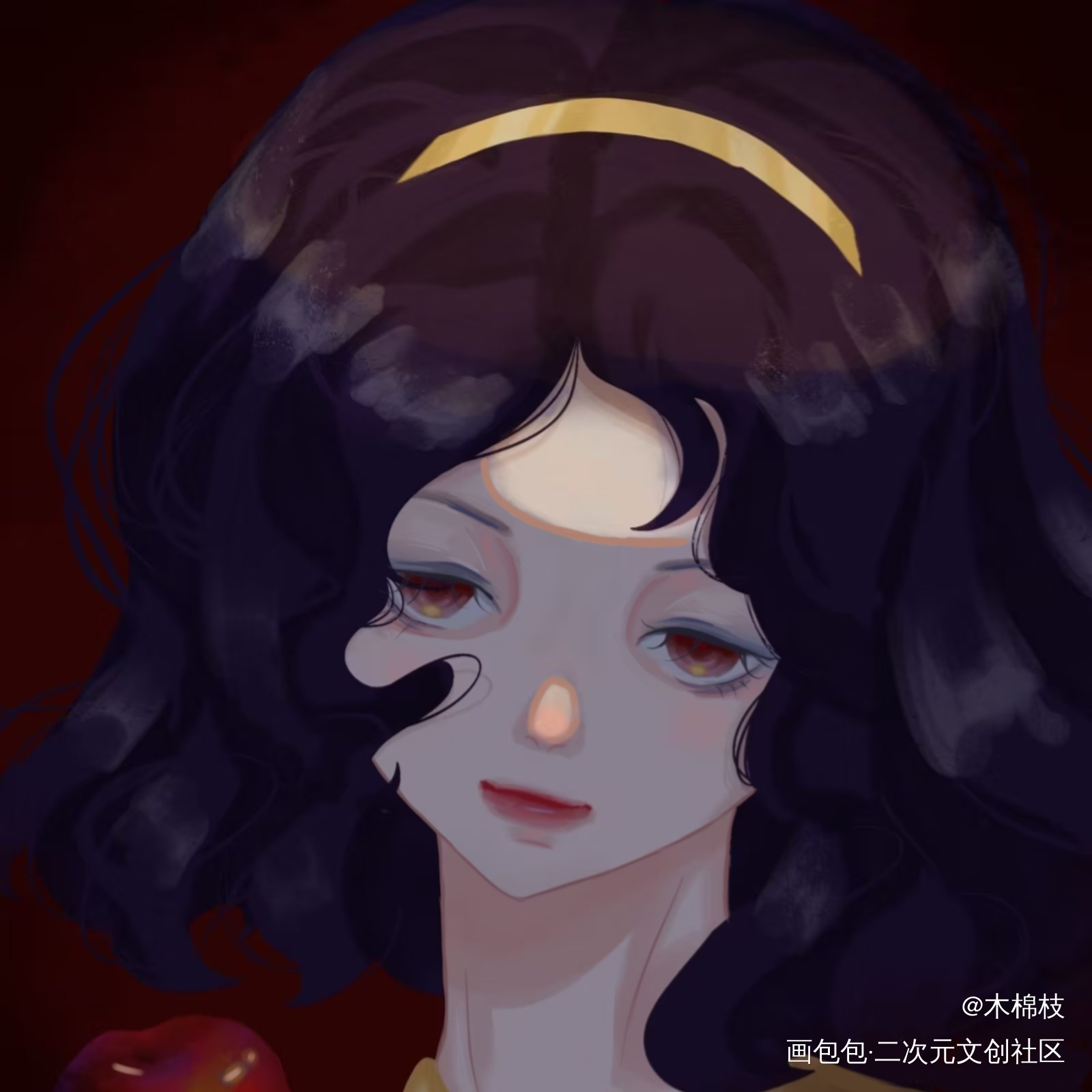 黑童话——白雪公主_白雪公主板绘涂摸鱼页童话风头像原创插画原创头像绘画作品