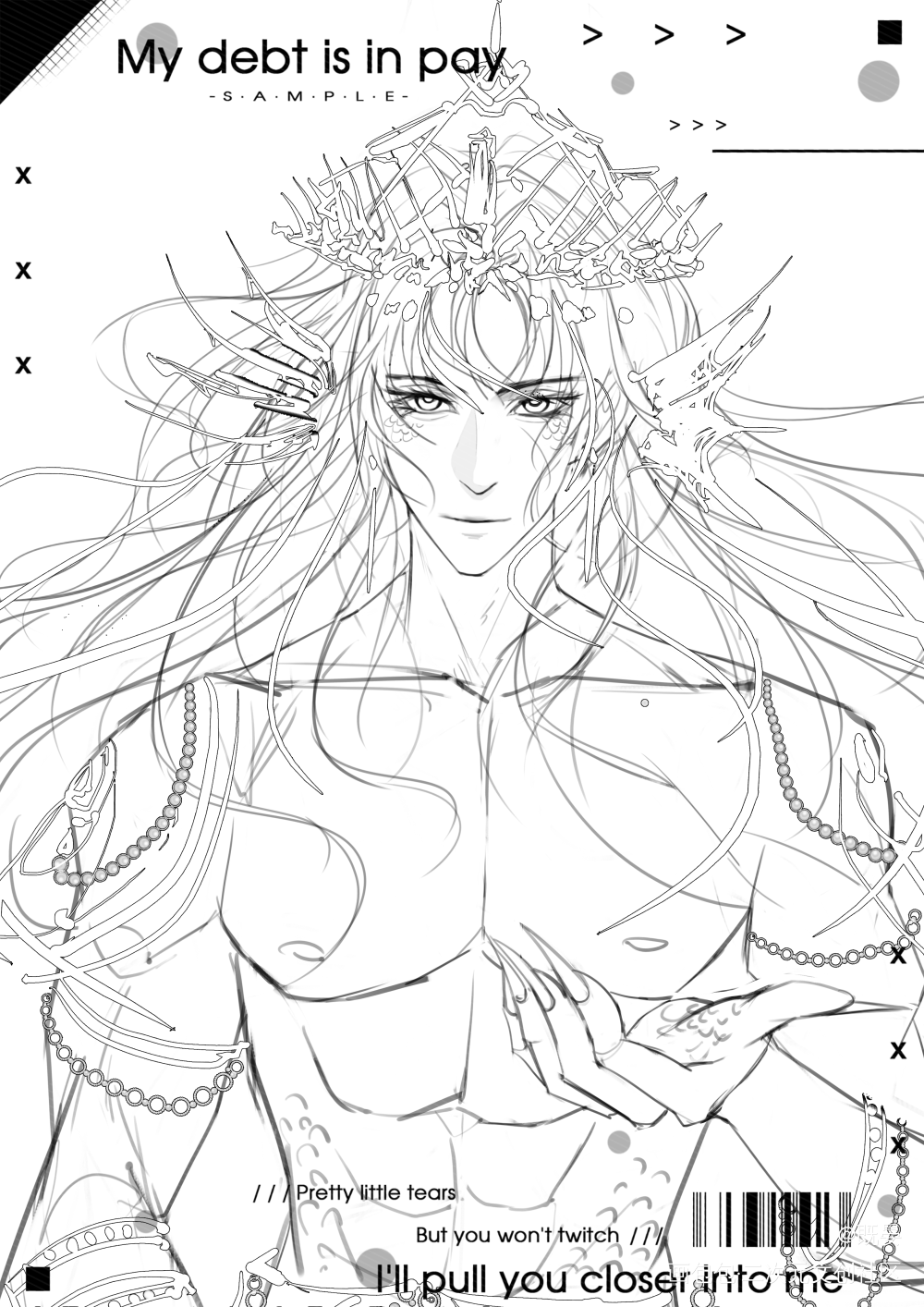 【海妖】_我在惊悚游戏里封神线稿塔维尔绘画作品