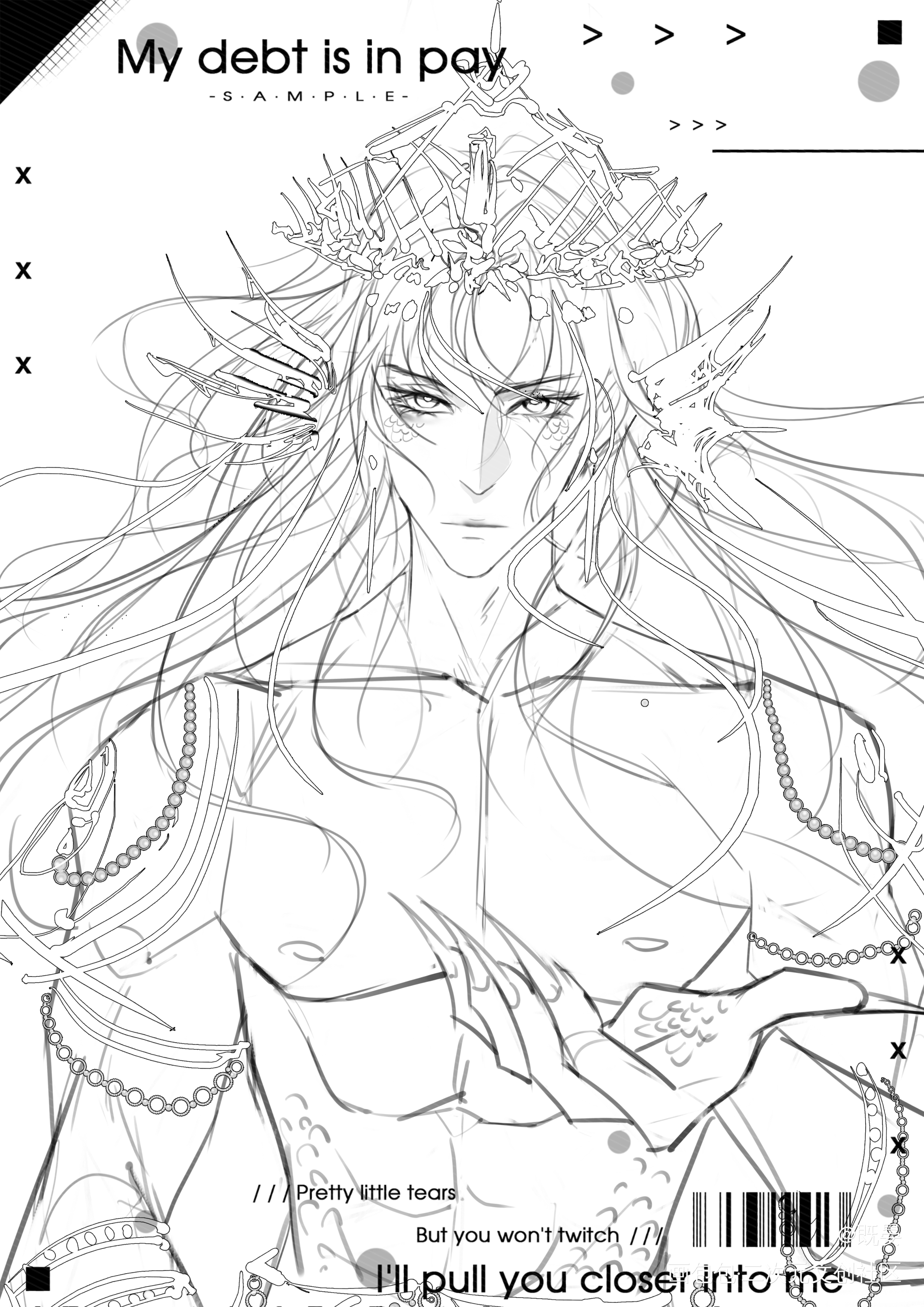 【海妖】_我在惊悚游戏里封神线稿塔维尔绘画作品