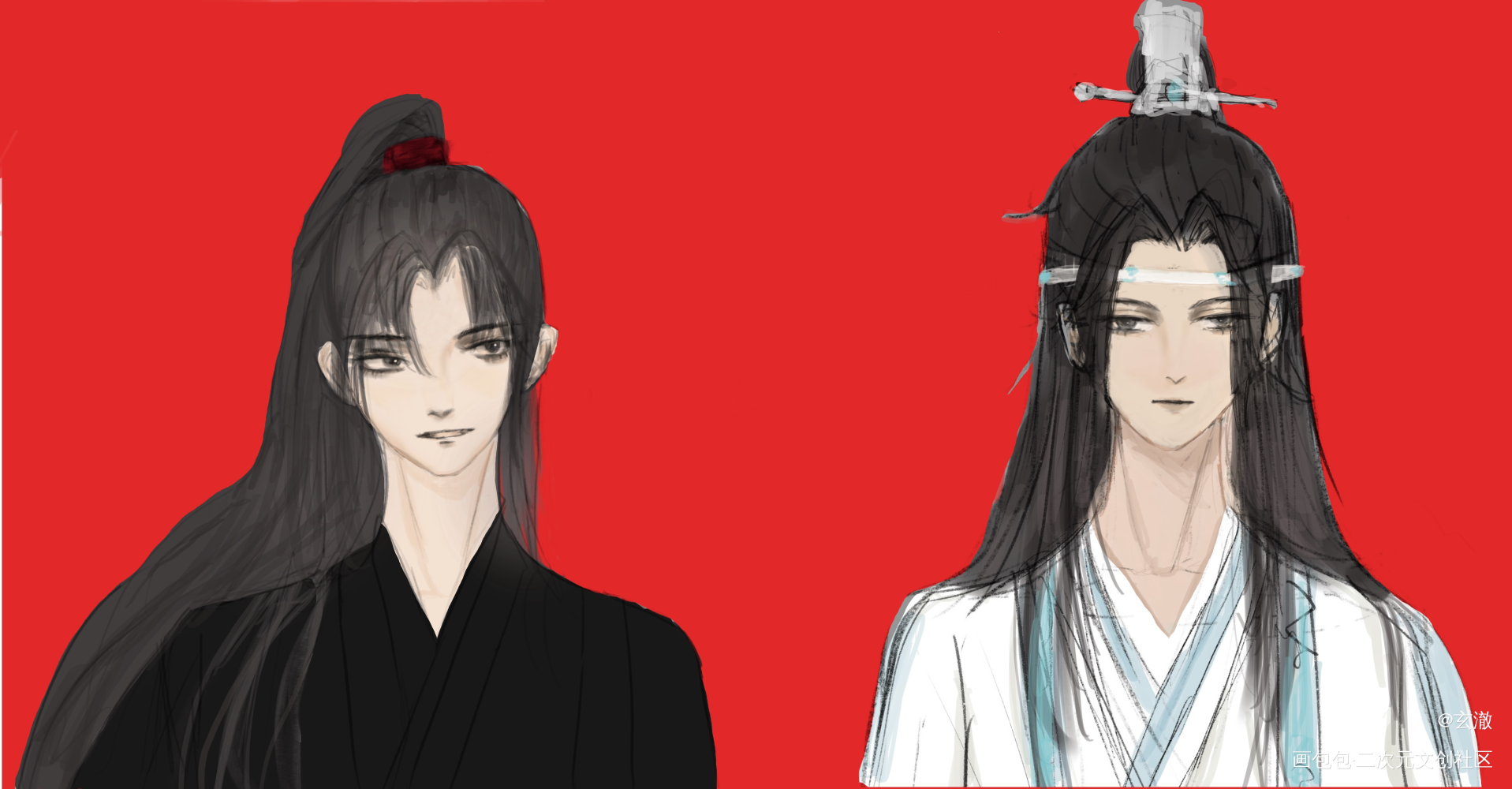 学前，大家看我10月后有无进步_魔道祖师忘羡蓝忘机魏无羡绘画作品