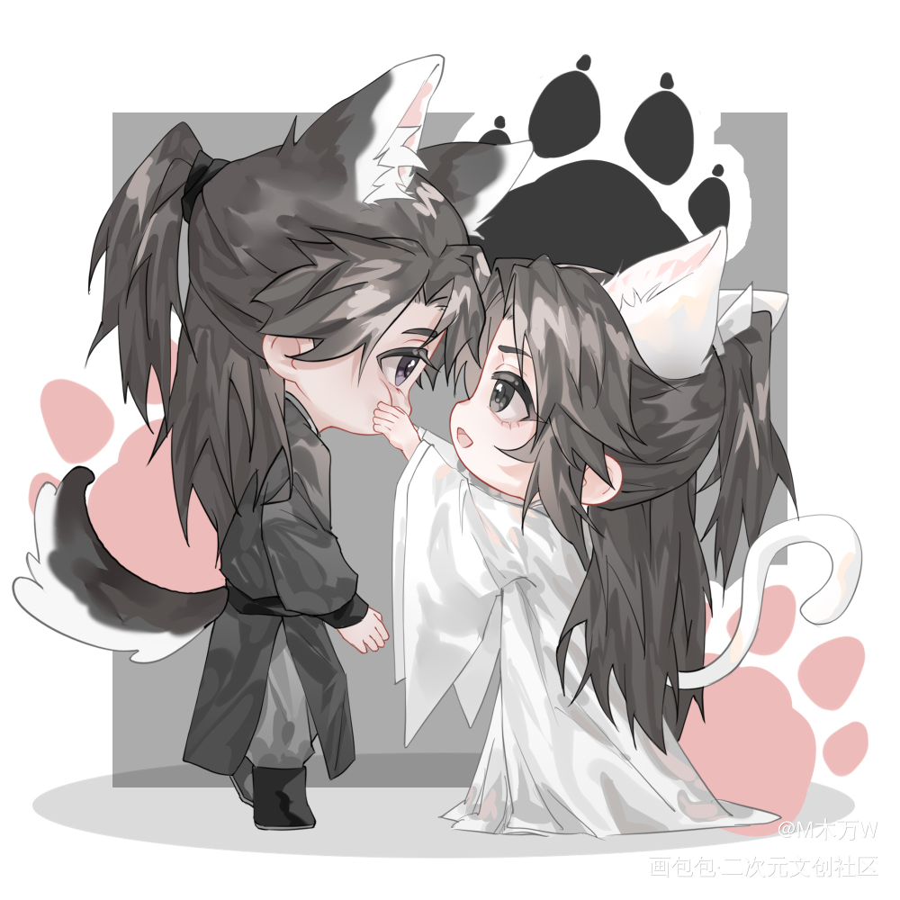 _二哈和他的白猫师尊燃晚Q版绘画作品