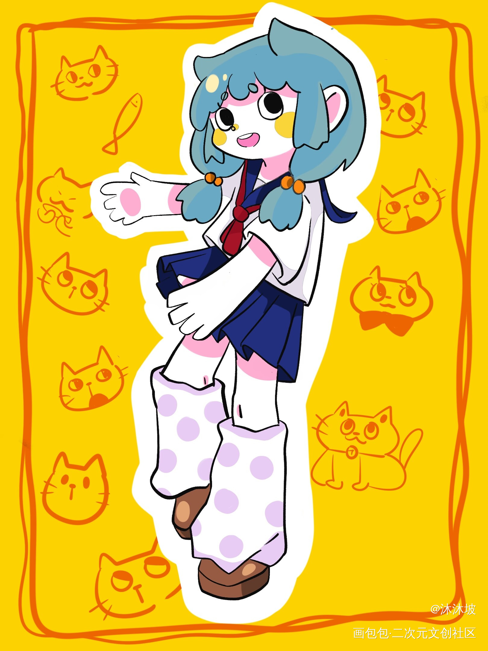 可爱捏_彩色漫画摸鱼页绘画作品