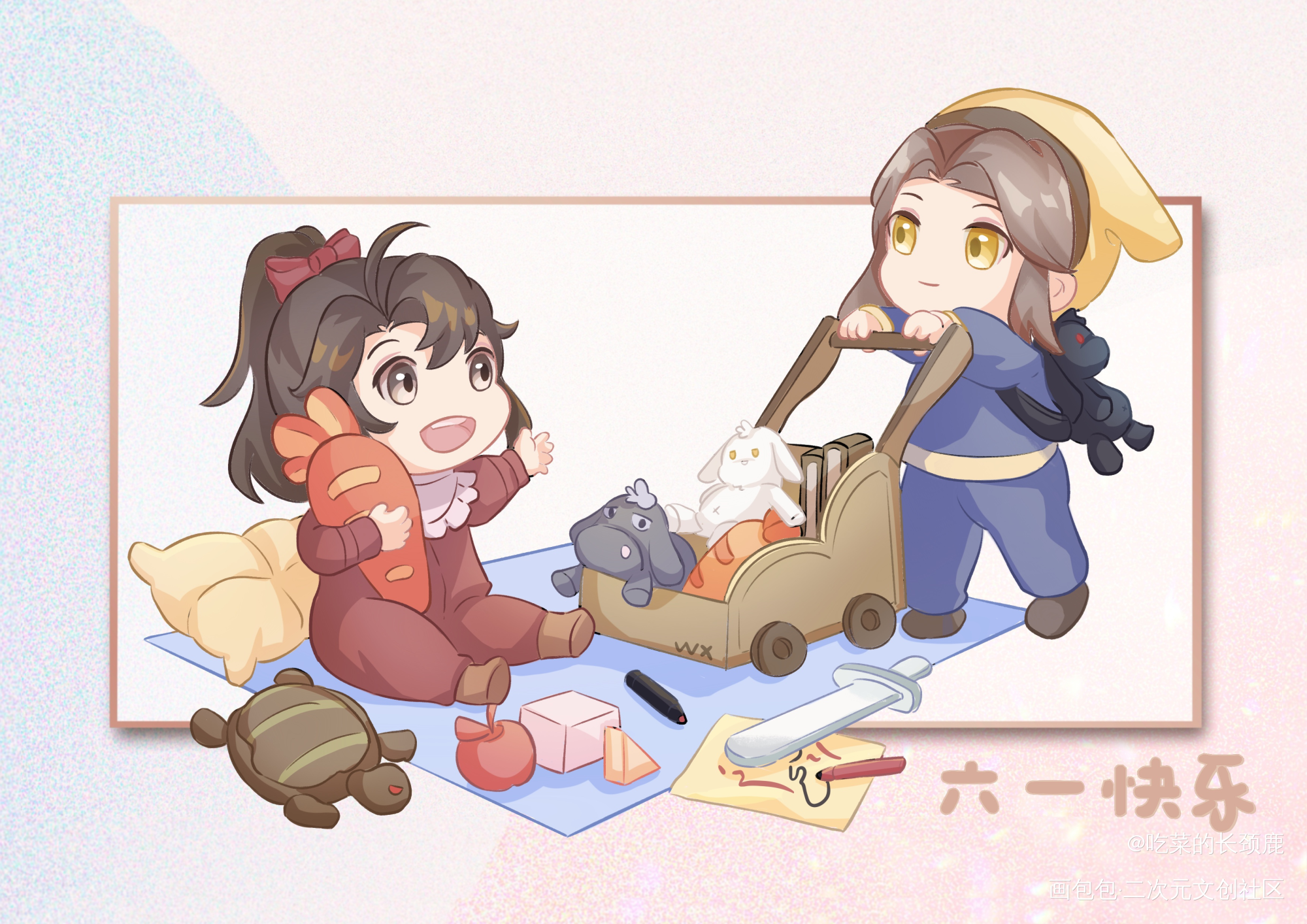 忘羡六一快乐_魔道祖师忘羡蓝忘机魏无羡墨香铜臭绘画作品