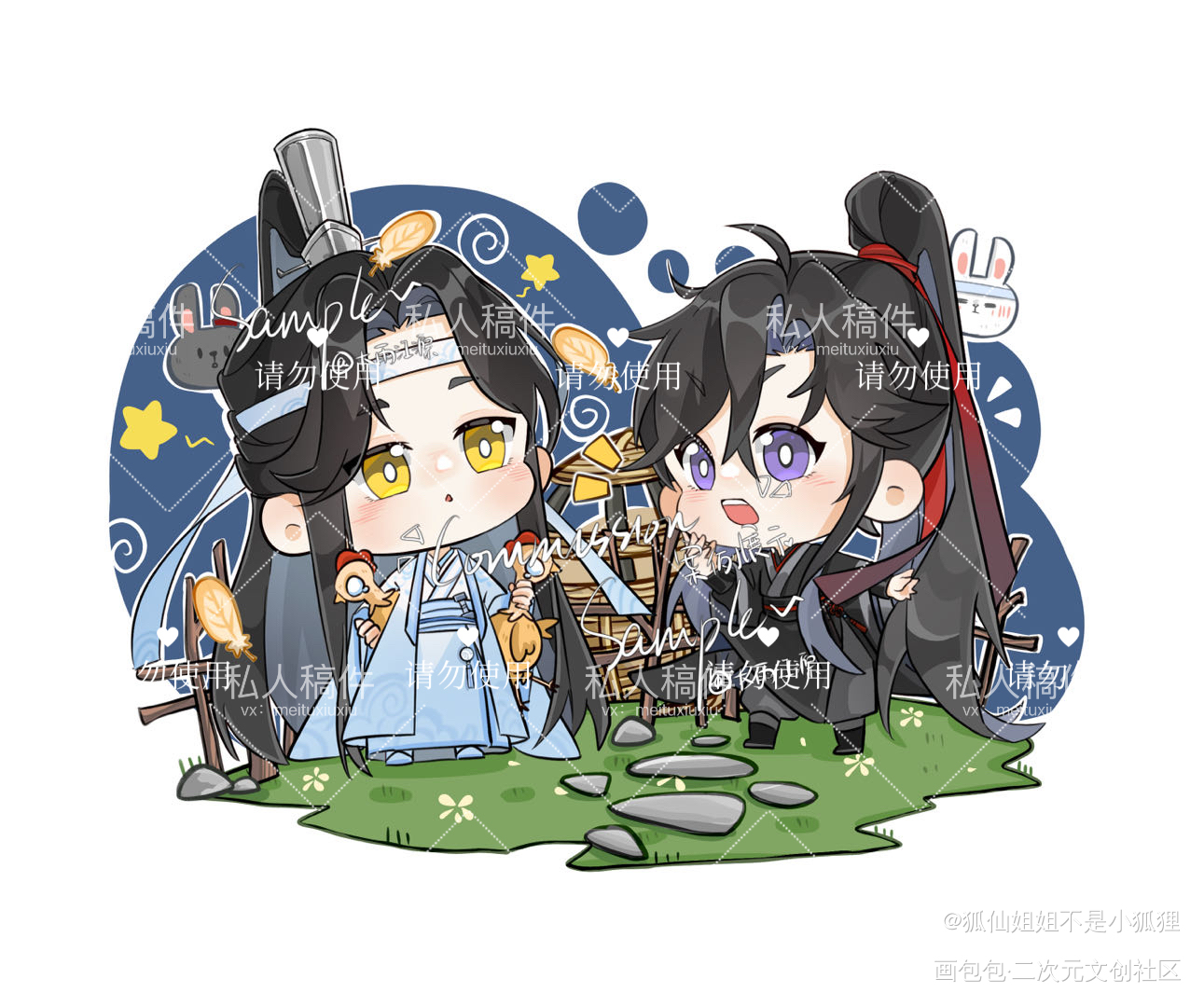 可可爱爱_魔道祖师忘羡蓝忘机魏无羡魔道祖师Q版绘画作品