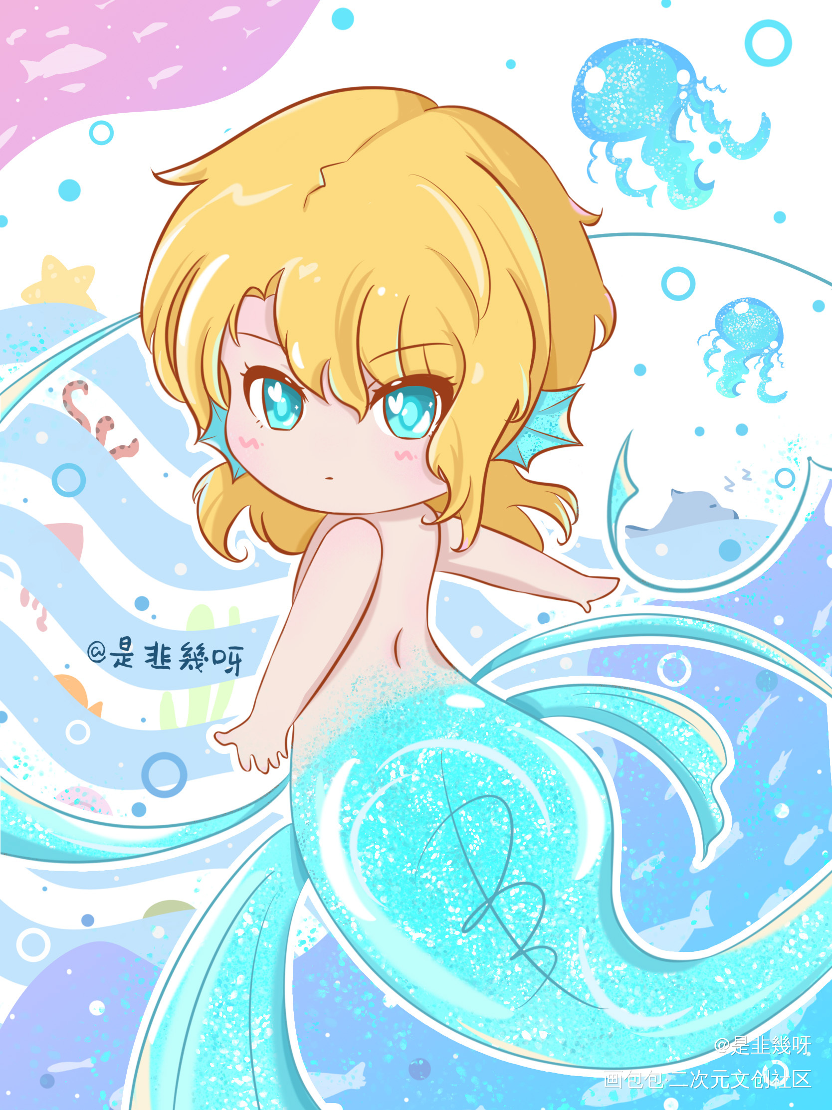 两条笨蛋🐟子_人鱼陷落绘画作品