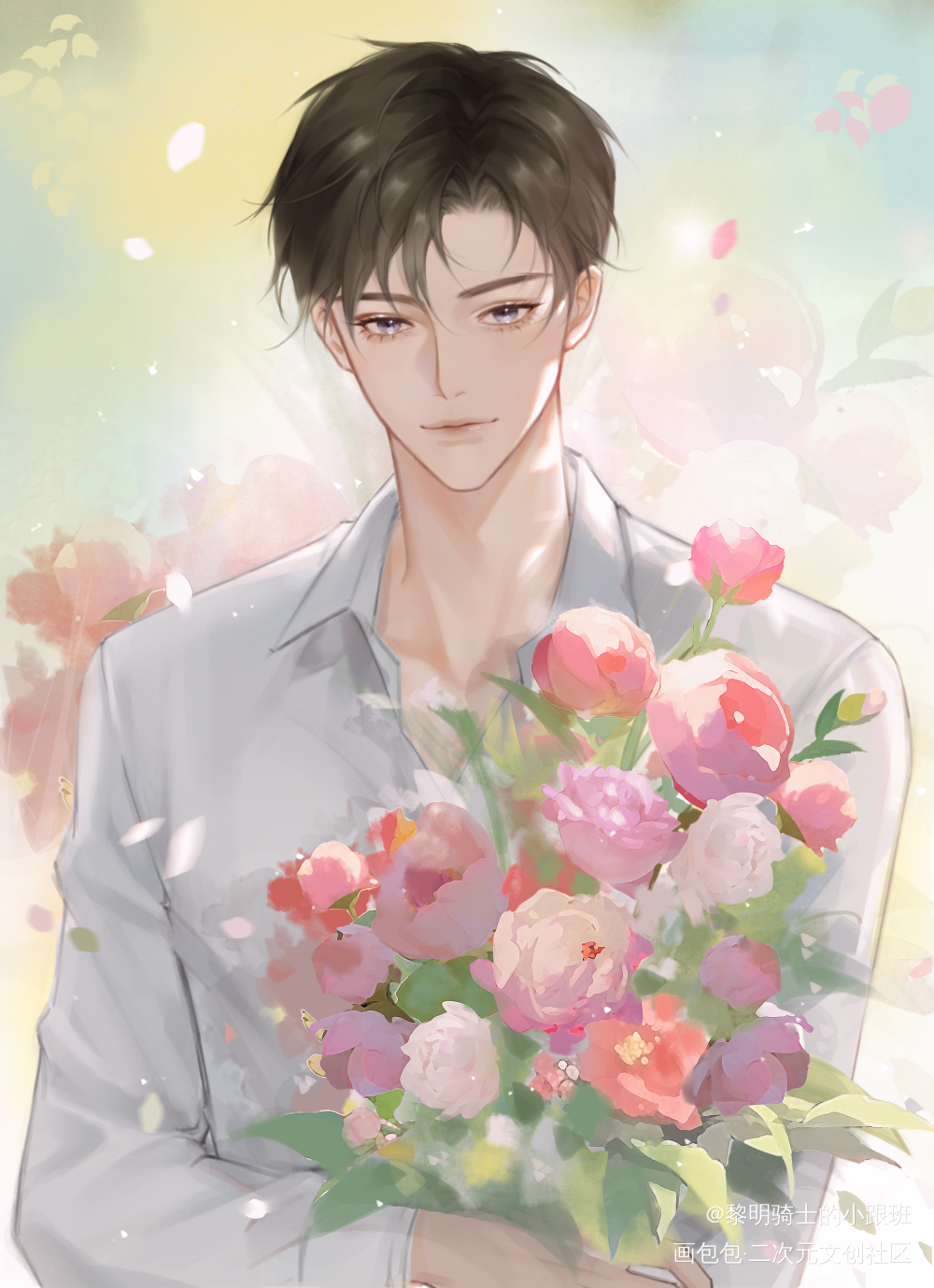 抱花花的黎朔_谁把谁当真188男团妹叔黎朔绘画作品
