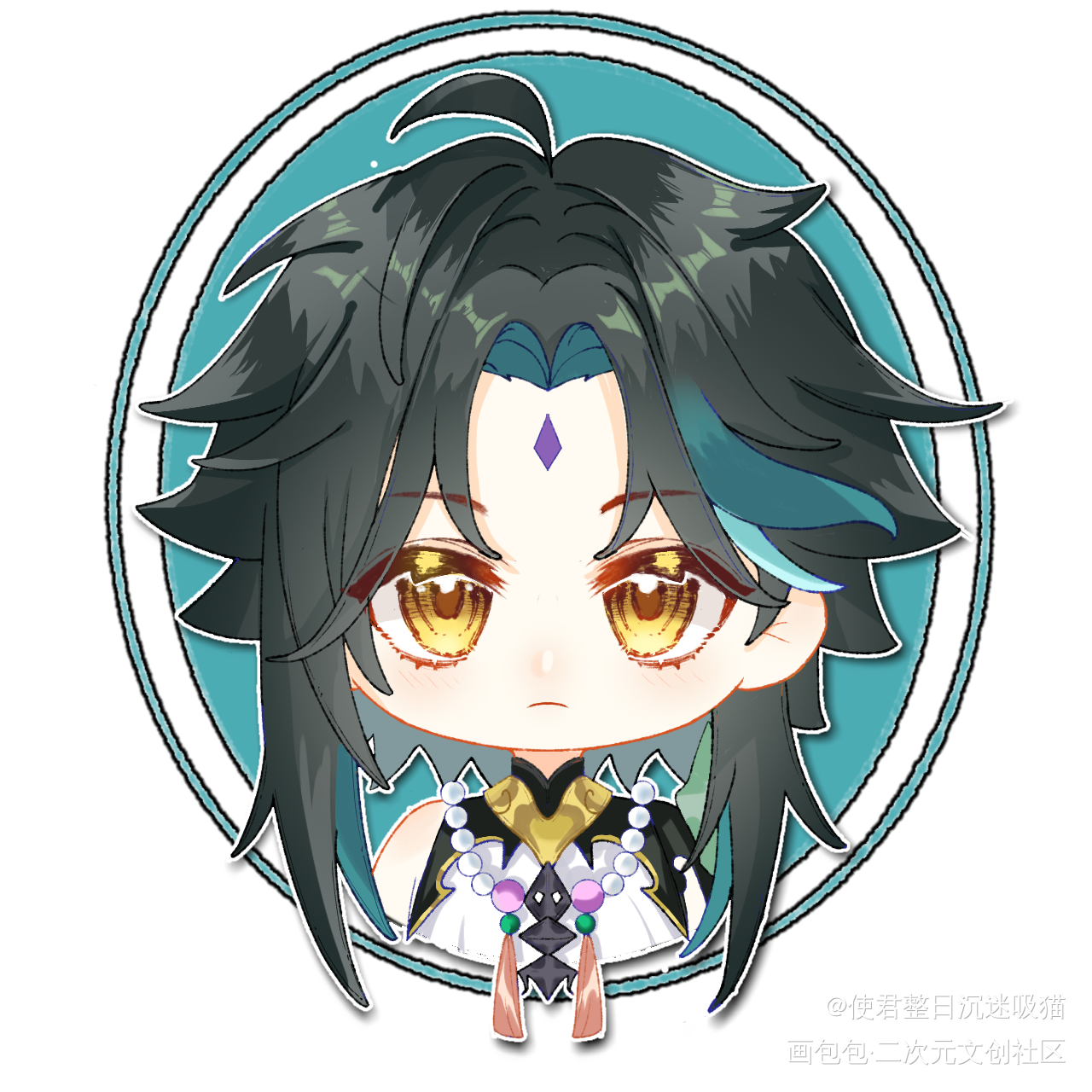 Qq小人儿_原神魈板绘涂Q版同人烟绯绘画作品