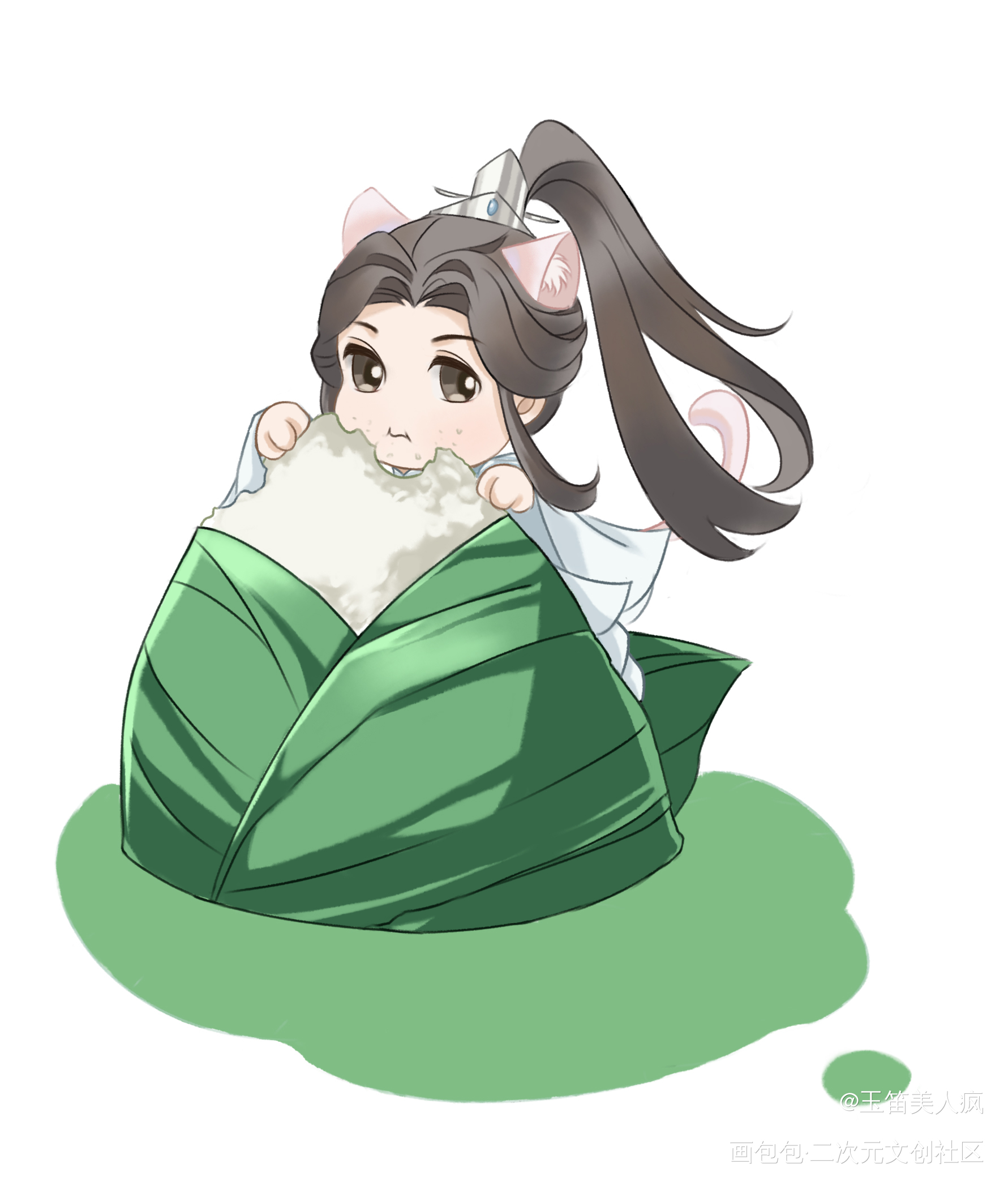 端午节捉到一只偷吃的猫猫。_二哈和他的白猫师尊楚晚宁绘画作品