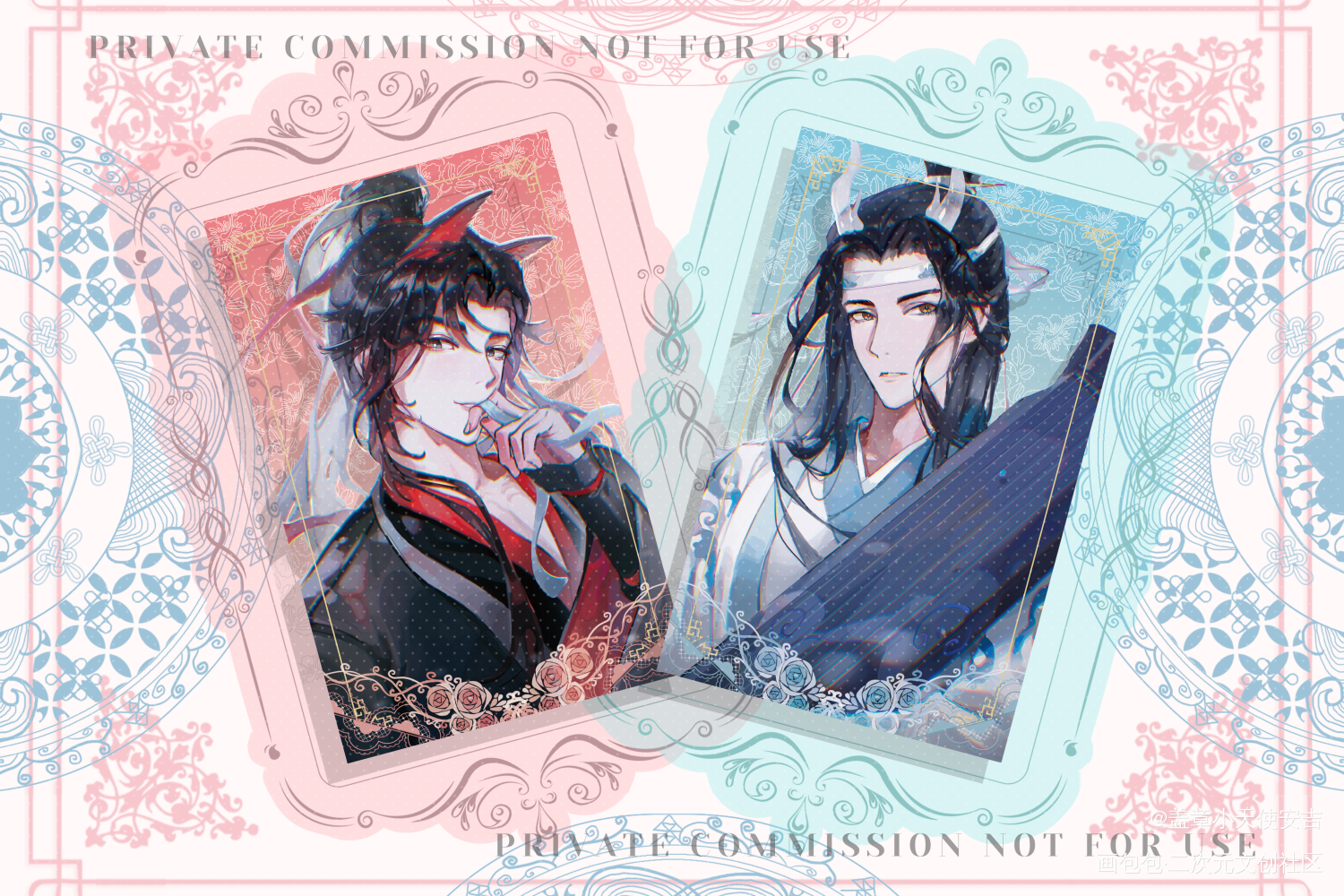 龙机狐羡彩窗透卡+赛博谷美设计_魔道祖师忘羡绘画作品
