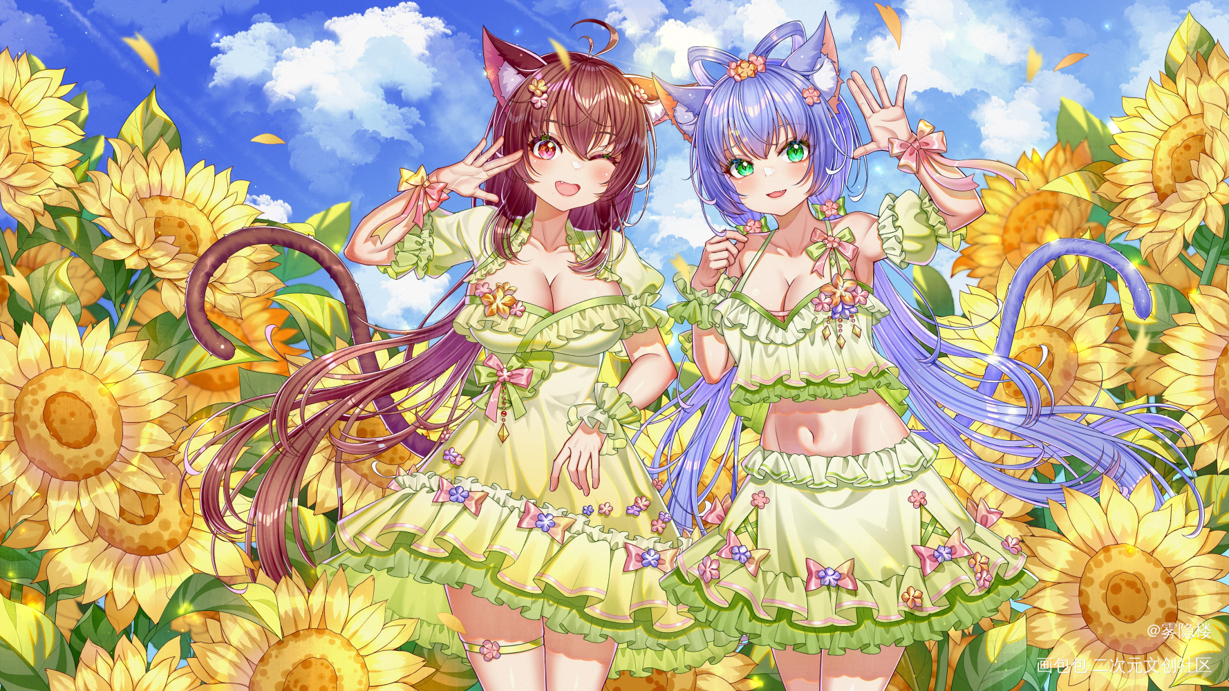 南北组~_猫娘乐正绫洛天依萌日系绘画作品